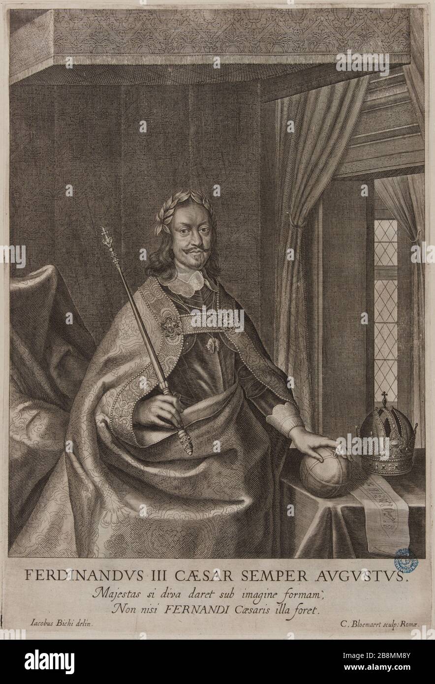 Ferdinand III., Kaiser von Deutschland nach Jacopo Bichi (Dutuit S. 41, Le Blanc 229) Cornelis II Bloemaert, dit le Jeune (1603-1692). Ferdinand III., empereur d'Allemagne d'après Jacopo Bichi (Dutuit S. 41, Le Blanc 229). Burin, XVIIe siècle. Musée des Beaux-Arts de la Ville de Paris, Petit Palais. Stockfoto