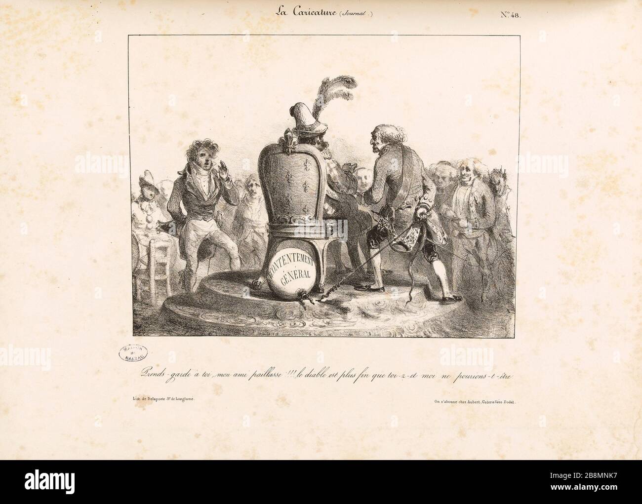 Kümmern Sie sich um sich selbst, meine Freundschaftsbank!!! Der Teufel ist dünner als du-z-und ich habe Pourions sein. Auguste-Raffet (1804-1860). Karikatur de Presse. 'Prends-Garde à toi, mon ami paillasse!!! le Diable est plus fin que toi-z-et moi ne pourions-t-être'. Planche parue dans 'La caricature' du 14 avril 1831. Lithographie. Paris, Maison de Balzac. Stockfoto Kümmern Sie sich um sich selbst, meine Freundschaftsbank!!! Der Teufel ist dünner als du-z-und ich habe Pourions sein. Auguste-Raffet (1804-1860). Karikatur de Presse. 'Prends-Garde à toi, mon ami paillasse!!! le Diable est plus fin que toi-z-et moi ne pourions-t-être'. Planche parue dans 'La caricature' du 14 avril 1831. Lithographie. Paris, Maison de Balzac. Stockfoto