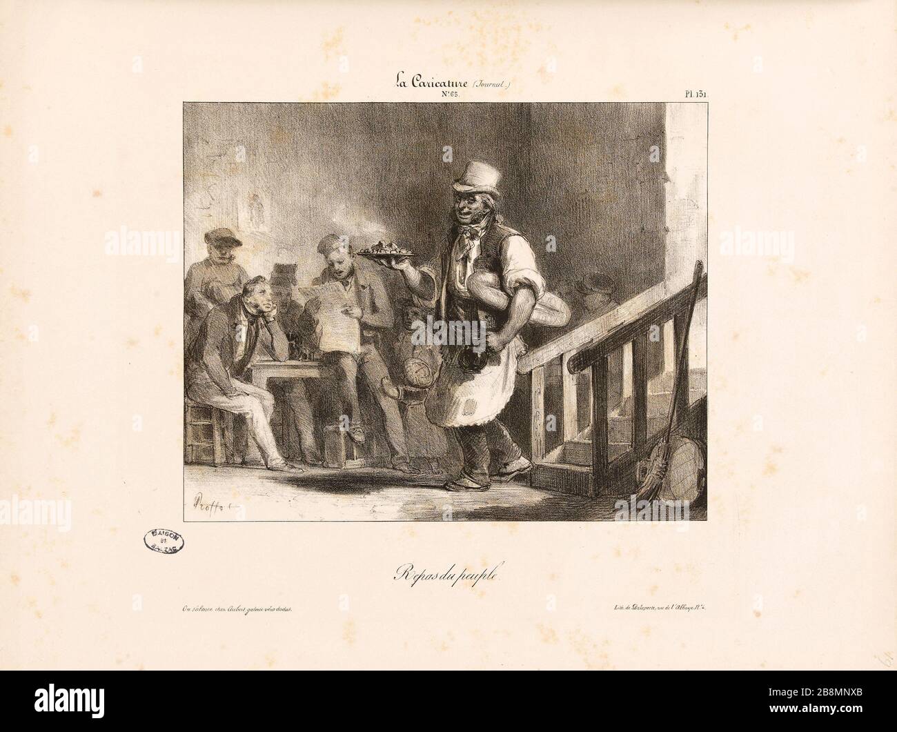 Essen der Leute, Auguste-Raffet (1804-1860). Karikatur de Presse. "Repas du peuple". Planche parue dans 'La Caricature' du 26 janvier von 1832. Lithographie. Paris, Maison de Balzac. Stockfoto