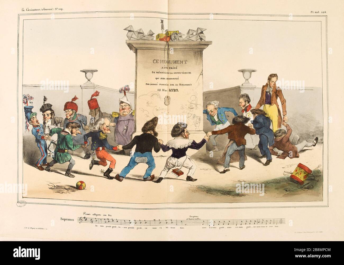 Sopranos. Rondo Allegretto con brio / year-to-Beware, year-to-Beware, because we Thee-bat-trons well Jean Ignace Isidore Gérard Grandville (1803-1847). Karikatur de Presse. 'Sopranos. Rondo allegretto con brio / an-vers pränds Garde, an-vers pränds Garde, car nous t'a-bat-trons bien." "Planche parue dans 'La caricature" du 6 décembre 1832. Lithographie. Paris, Maison de Balzac. Stockfoto