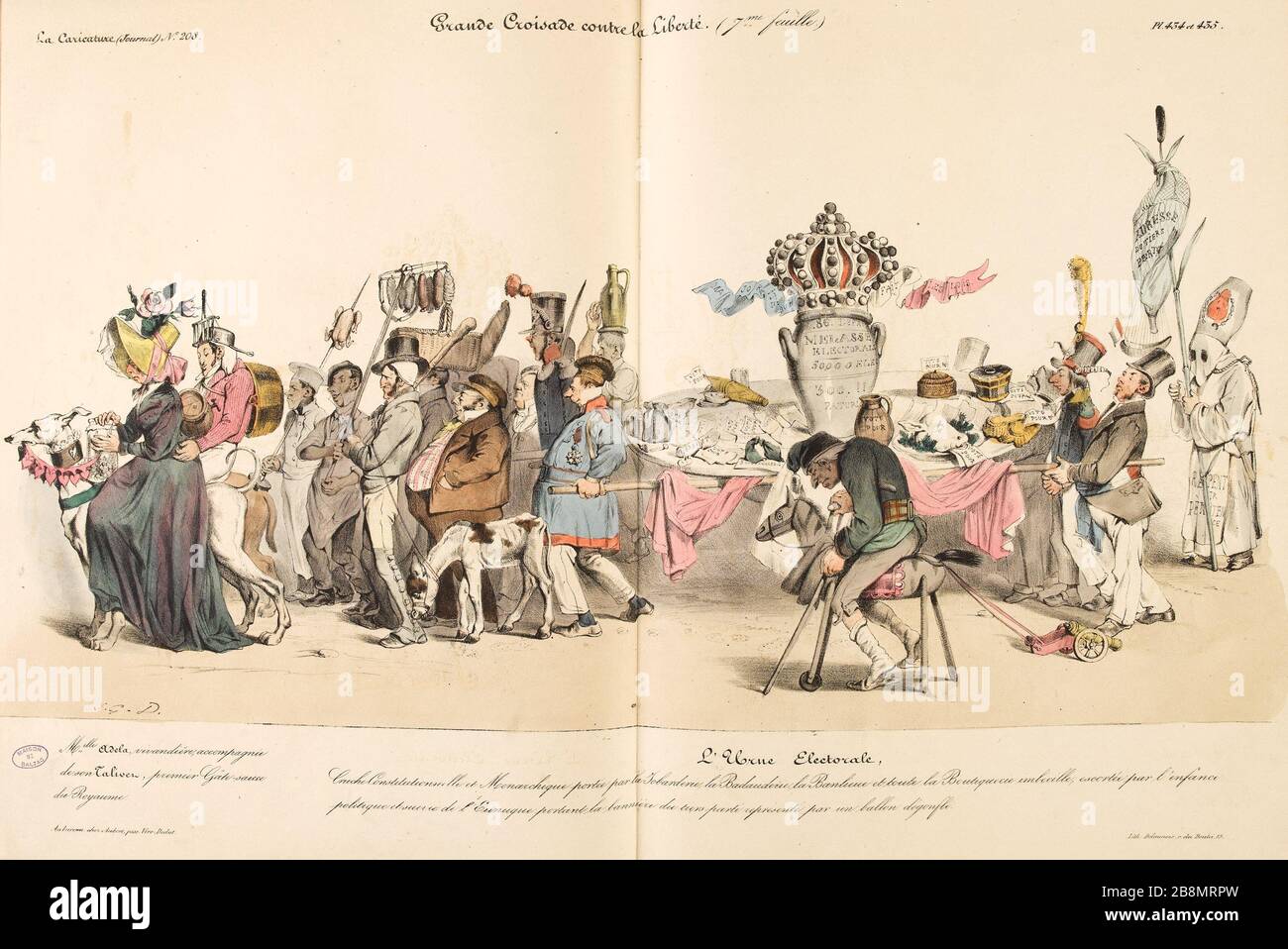 Großer Kreuzzug gegen die Freiheit. (7. Blatt.) Jean Ignace Isidore Gérard Grandville (1803-1847). Karikatur de Presse. 'Grande Croisade contre la Liberté. (7me feuille.)". Planche parue dans 'La Caricature' du 30 octobre 1834. Lithographie. Paris, Maison de Balzac. Stockfoto
