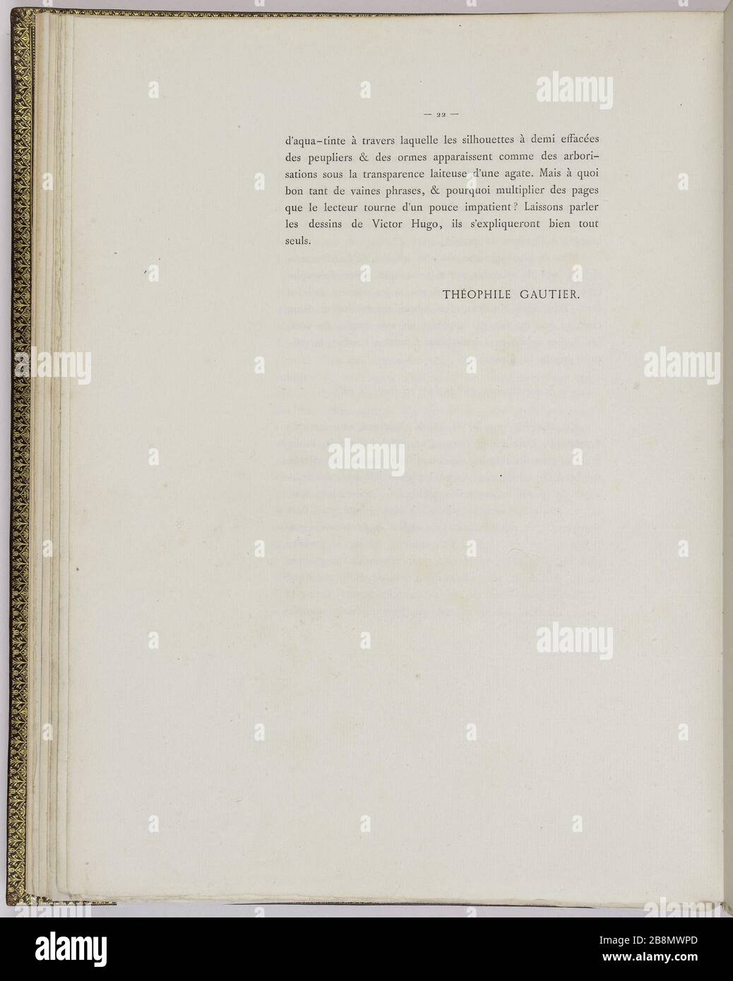 Chenay-Album Folio 15 verso, sechzehnte und letzte Textseite Manuscrit Autographe de Victor Hugo (1802-1885) et Théophile Gautier (183-1872). Récit de voyages illuzé dans l'Album Chenay.Folio 15 (verso), seizième et dernière page de Texte. Imprimé. 1860. Paris, Maison de Victor Hugo. Stockfoto