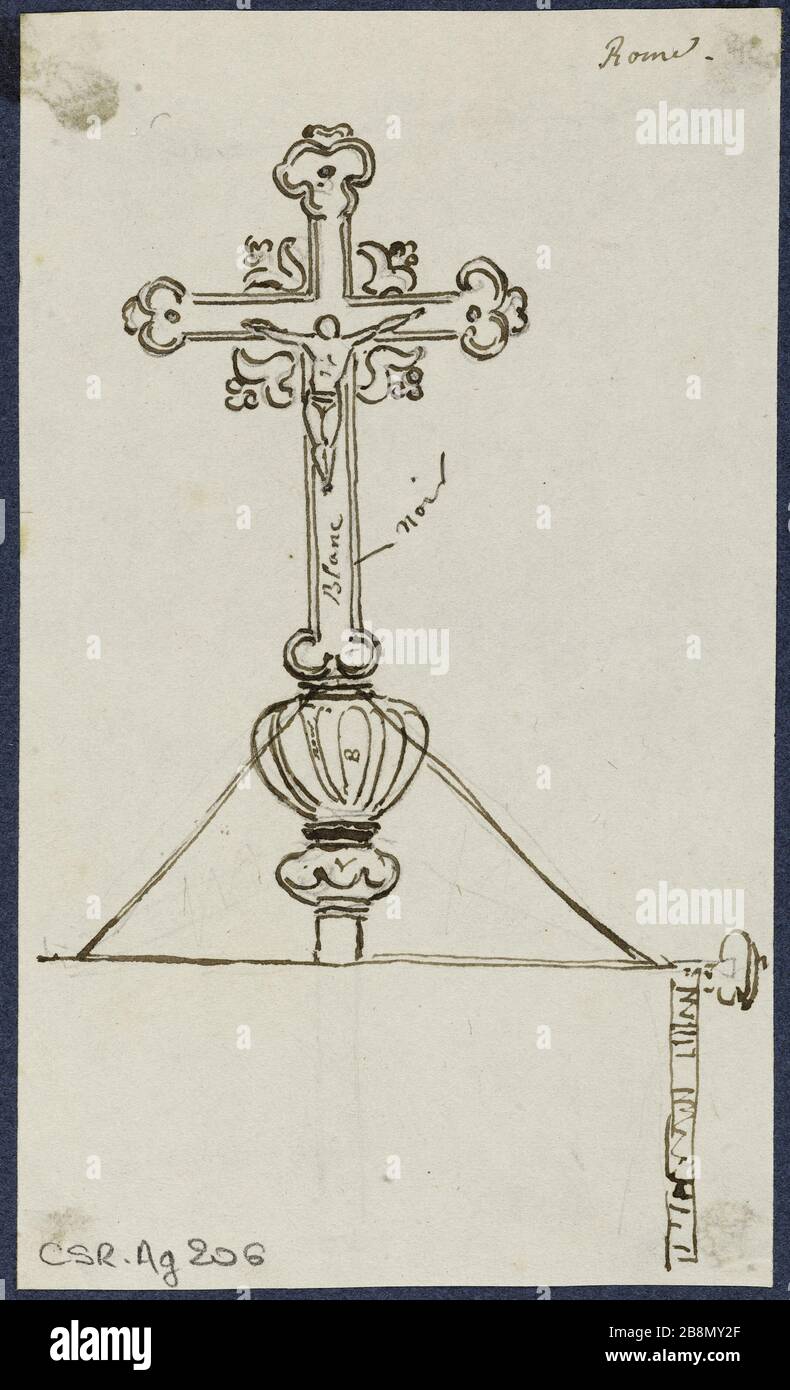 Prozessionskreuz, Rom René Marjolin (1812-1895). Croix de Procession, Rom (Italie). Crayon Graphit, Plume et encre brune. Paris, musée de la Vie romantique. Stockfoto