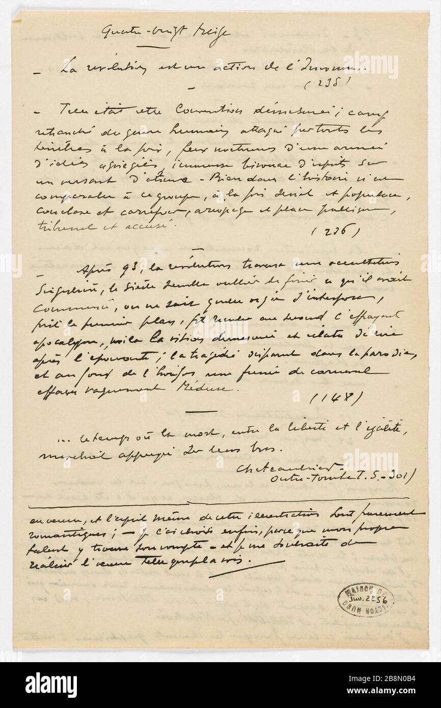 Anmerkungen zur Illustration von "dreiundneunzig Robert Caumont (1881-1966). 'Notes pour l'Illustration de 'Quatrevingt-treize''. Encre sur Papier Quadrillé. 1922-1924. Paris, Maison de Victor Hugo. Stockfoto