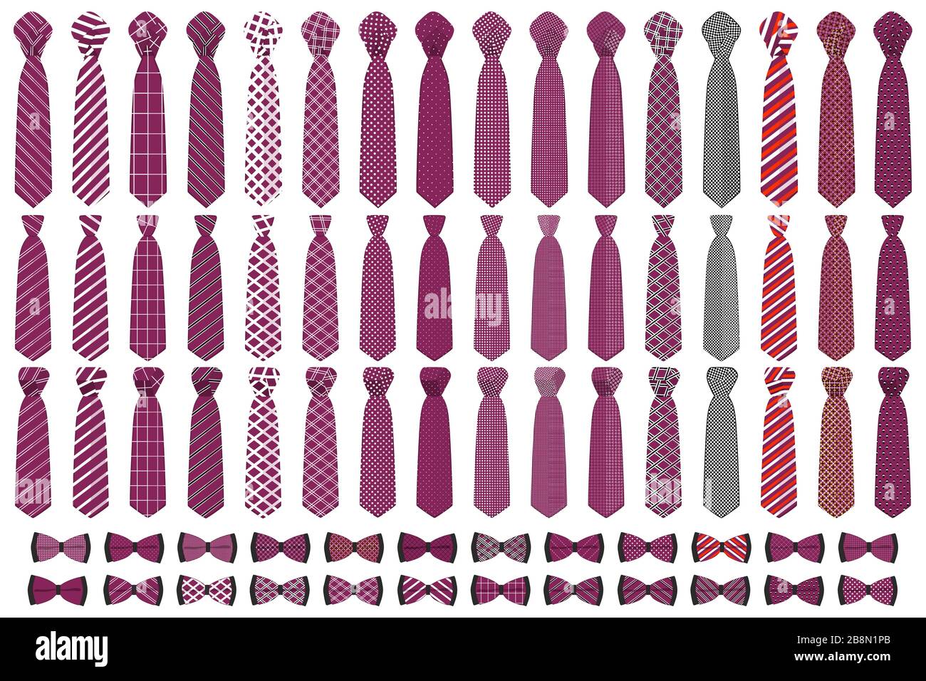 Abbildung auf Thema große farbige Set Krawatten, Querbinder verschiedener Größe. Krawatte aus Sammlung Kleidungsstücke Bow Tie für werden. Stock Vektor
