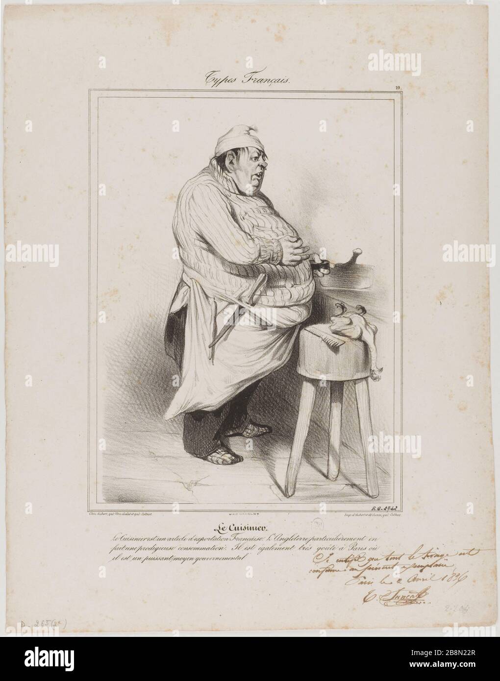 Typen französischer 'Koch' (Platte 10) Honoré Daumier (1808-1879). "Typen Français 'le cuisinier' (Planche 10)". Lithographie. Paris, musée Carnavalet. Stockfoto