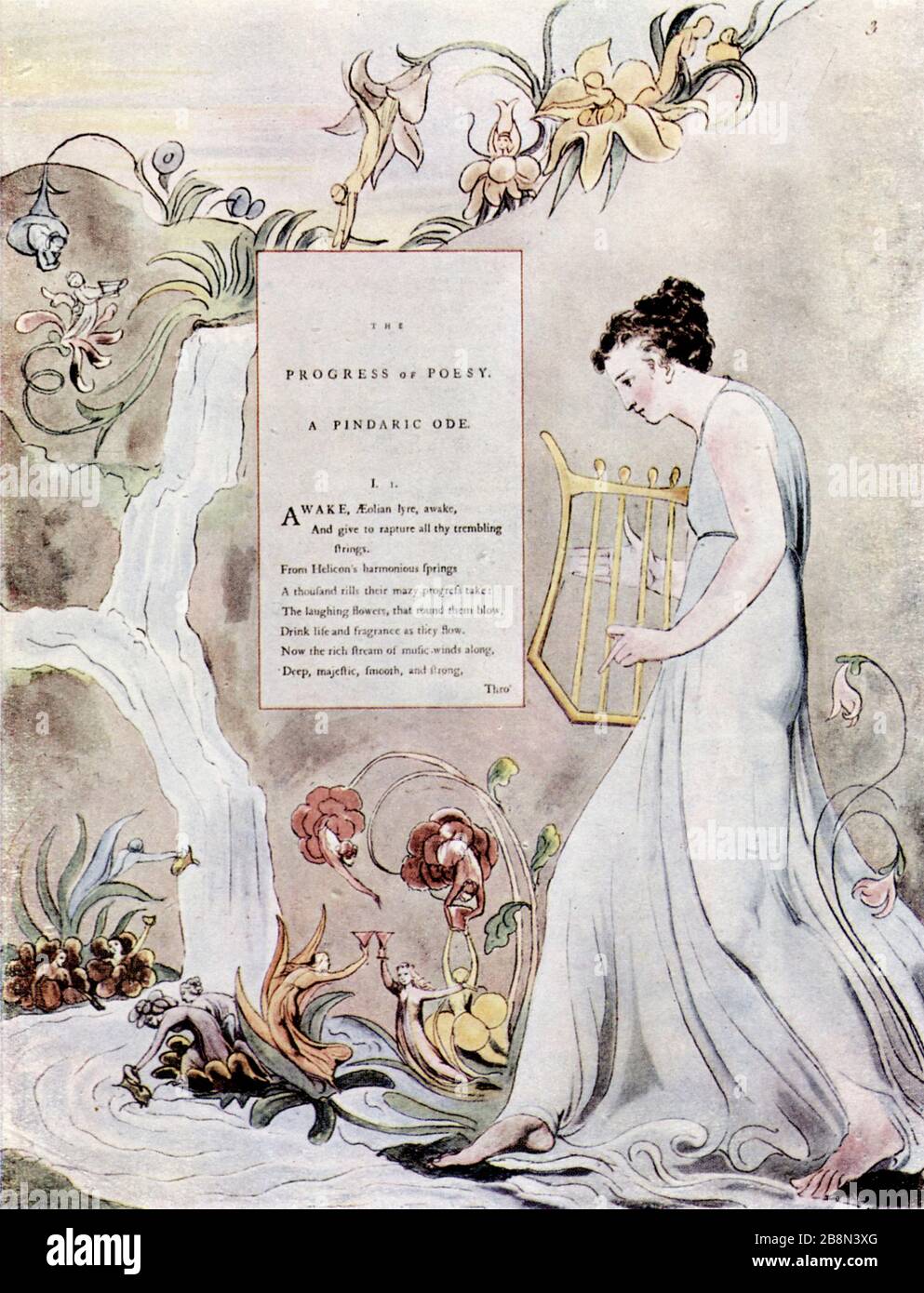 "Nymphe, die an den Quellen von Helicon auf Lyre schlägt", c1797. Von William Blake (1757-187). Entwurf 43 zu den Gedichten von Thomas Gray (1716-171): Der Fortschritt der Poesie. Von Blakes: Designs für Greys Gedichte. Stockfoto