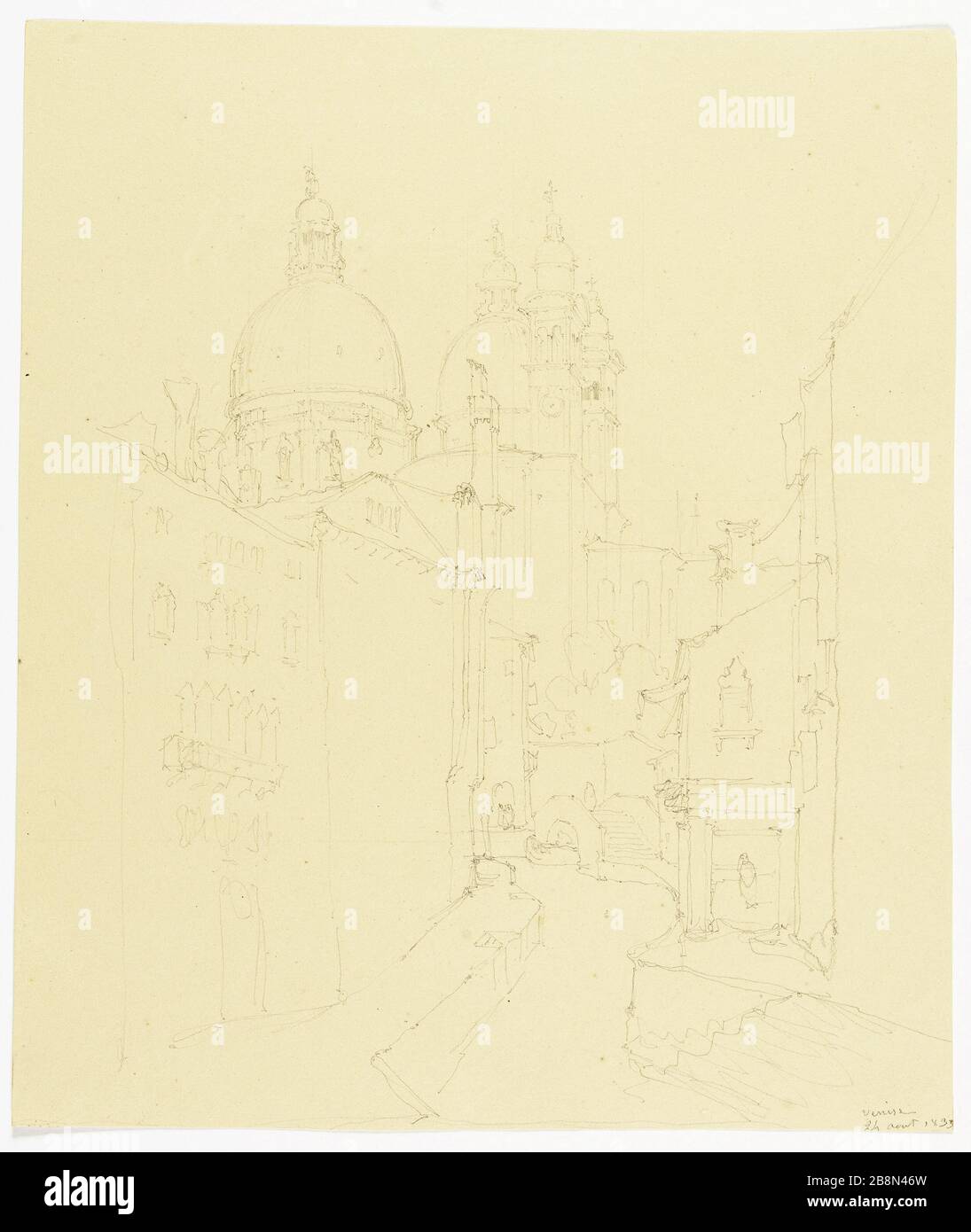 Blick auf Venedig und Santa Maria della Salute René Marjolin (1812-1895). Vue de Venise et de Santa Maria della Salute (Italie). Crayon Graphit sur Papier Beige, 24 août, 1834. Paris, musée de la Vie romantique. Stockfoto