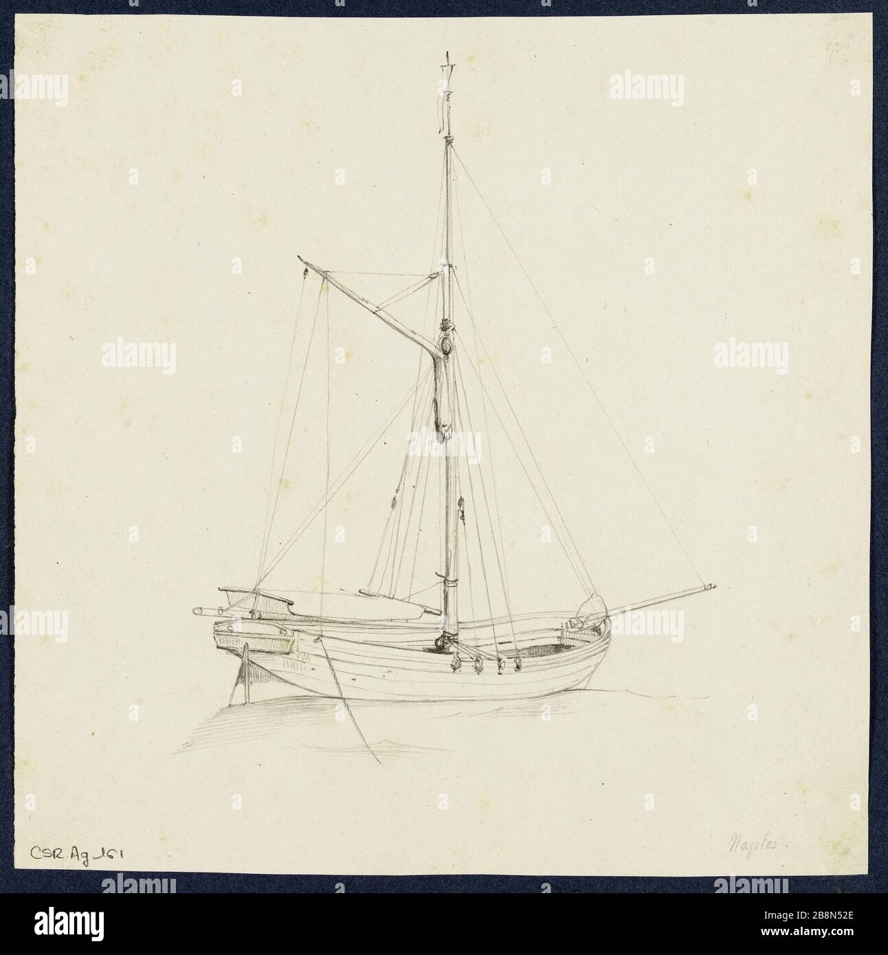 Studienschiff, Neapel René Marjolin (1812-1895). Etüde de Bateau, Neapel (Italie). Crayon-Graphit. Paris, musée de la Vie romantique. Stockfoto