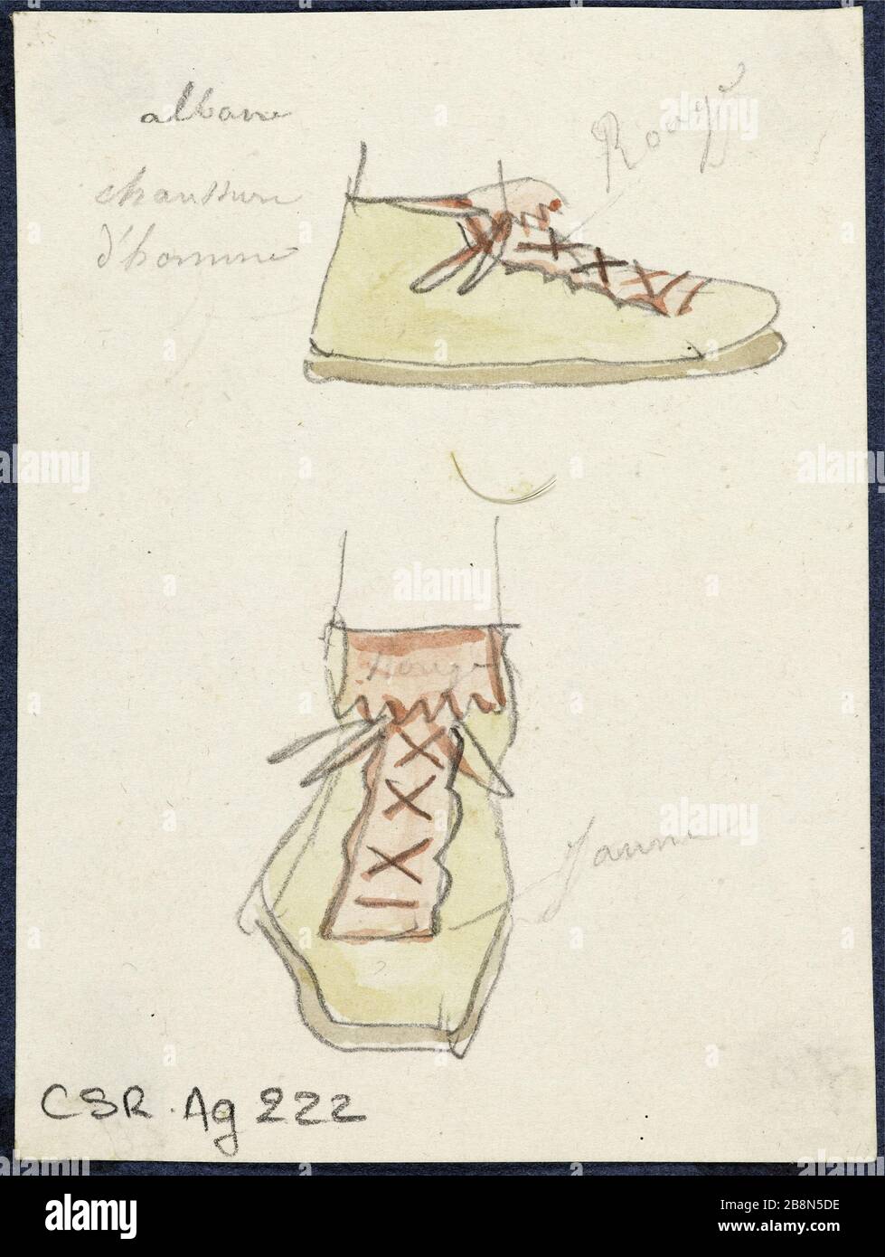 Man Shoes (Albano) René Marjolin (1812-1895). Chaussures d'homme (Albane). Crayon Graphit et aquarelle. Paris, musée de la Vie romantique. Stockfoto