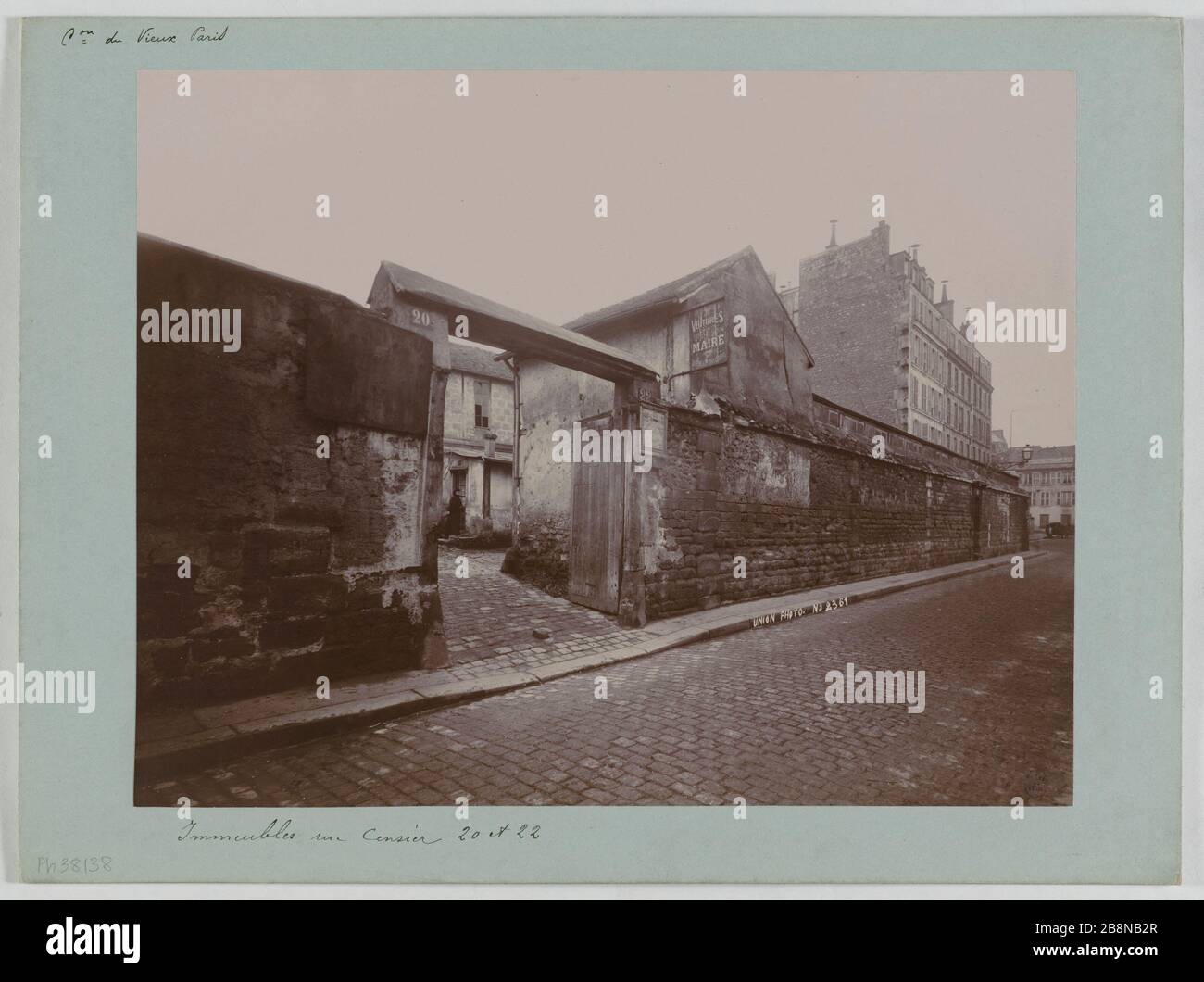Gebäude, 20 und 22 Rue Censier, Paris (Vth arr.) Immeubles, 20 et 22 rue Censier, Paris (Vème arr.). 1898-1899. Union Photographique Française. Paris, musée Carnavalet. Stockfoto