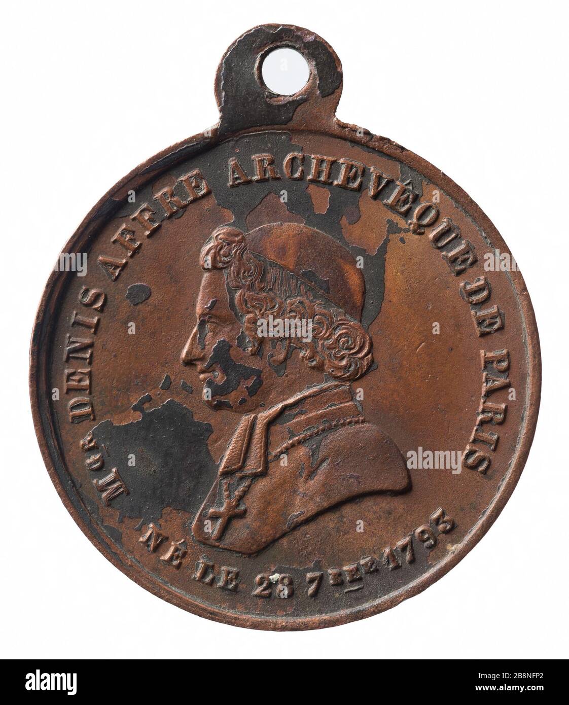 Bischof Denis Affre, Erzbischof von Paris (1793-1848), im 19. Jahrhundert 'Mgr Denis Affre, archevêque de Paris' (1793-1848), XIXème siècle. Cuivre. Paris, musée Carnavalet. Stockfoto