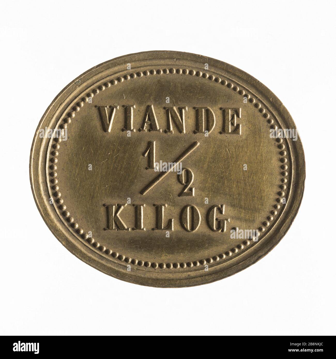 Gut für 1/2 kg Fleisch in der Pfarrei St. Philip, 19. Jahrhundert "Bon pour 1/2 kg de viande en la paroisse Saint-Philippe, XIXe siècle". Laiton. Paris, musée Carnavalet. Stockfoto