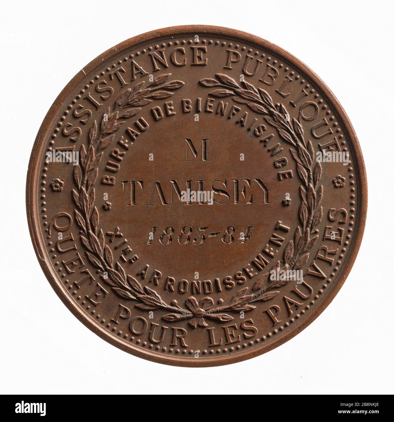 Quest Jugendamt des elften Pariser Bezirks für öffentliche Hilfe, 1884Desaide, Alphonse. "Quête du Bureau de bienfaisance de l'Assistance publique du Xie arronoire de Paris, 1884". Cuivre. 1884-1884. Paris, musée Carnavalet. Stockfoto