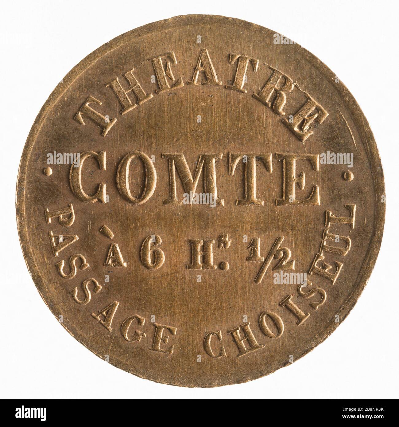 Abonnement Home Theatre Comte Passage Choiseul, 19. Jahrhundert 'Abonnement familial au théâtre Comte, Passage Choiseul, XIXe siècle'. Laiton. Paris, musée Carnavalet. Stockfoto