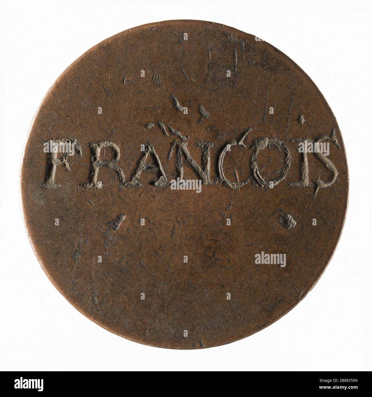 Halles Markt in Paris: François (das Gegenteil einer Münzprüfung des Konvents) nach dem Jahr 173 'Halles et marchés de Paris : François (au revers d'un essai de monnaie de la Convention), après 1792'. Bronze. 1792-172. Paris, musée Carnavalet. Stockfoto