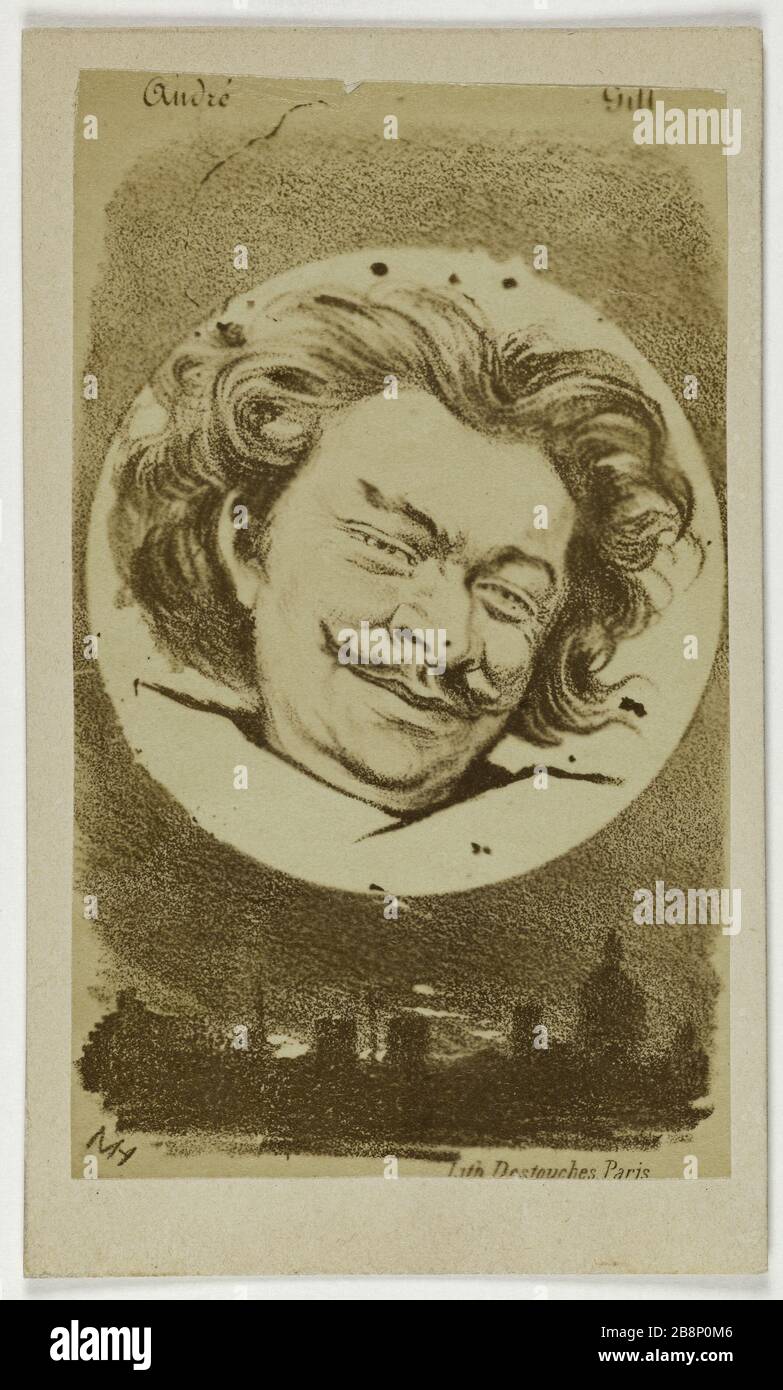Cartoon Gill Andre (Louis Alexandre Gosset de Guines, Said), (1840-1885), (Zeichner, politischer Cartoonist, Maler, Dramatiker) Caricature de Gill André (Louis Alexandre Gosset de Guines, dit) (1840-1885), dessinateur, caricaturiste politique, peintre, auteur dramatique. Carte de visite (recto). Photographie anonyme. Tirage sur Papier Albuminé. 1860-1890. Paris, musée Carnavalet. Stockfoto