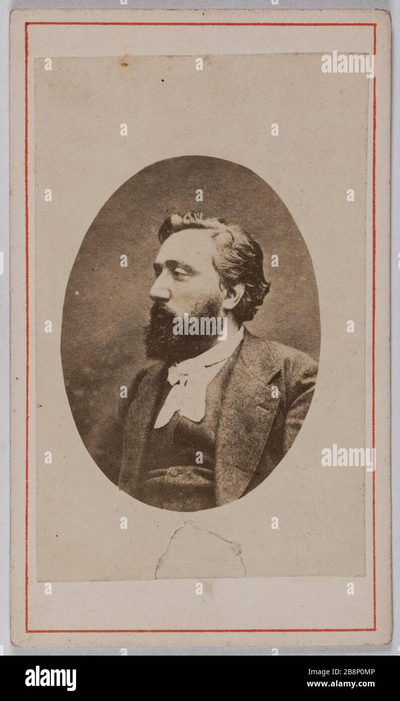 Porträt von Léon Gambetta (1838-1882), (Politiker, Anwalt) Portrait de Léon Gambetta (1838-1882), homme politique, avocat. Photographie anonyme. Carte de visite (recto). Tirage sur Papier Albuminé. Avant 1882-1882. Paris, musée Carnavalet. Stockfoto