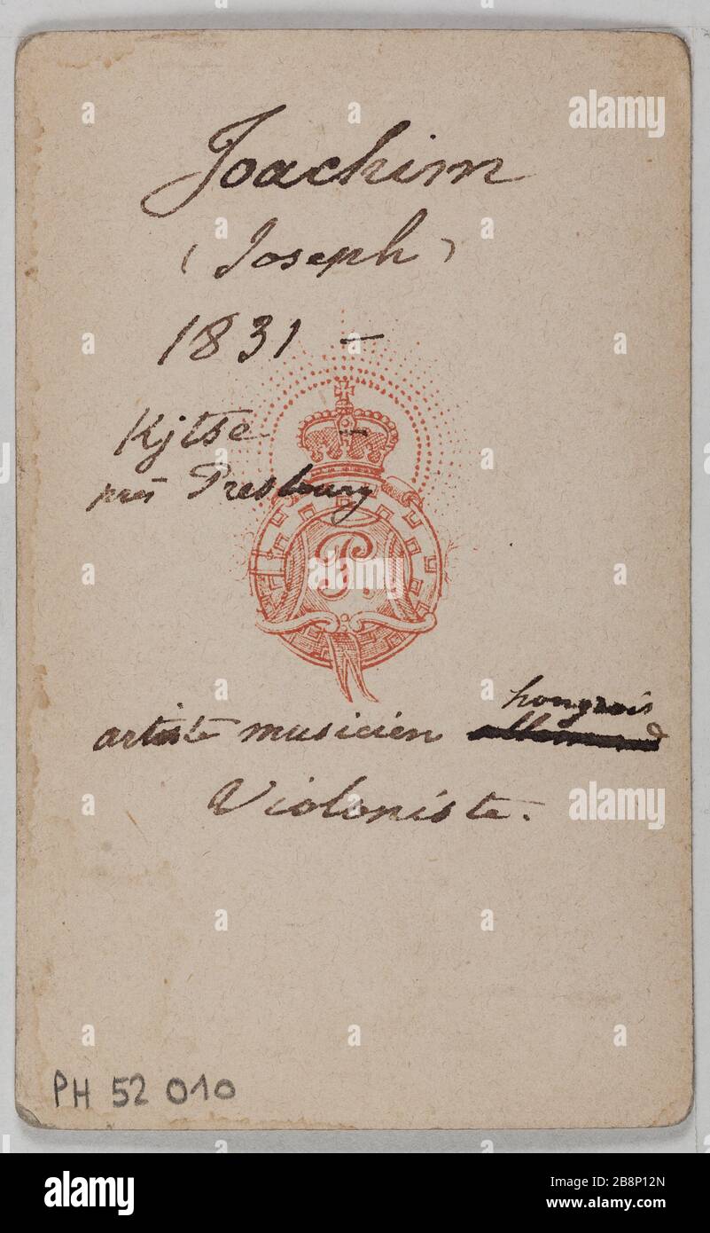 Porträt von Joseph Joachim (1831-1907), (ungarischer Geiger) Porträt de Joseph Joachim (1831-1907), Violoniste hongrois. 1860-1890. Carte de visite (verso). Photographie anonyme. Paris, musée Carnavalet. Stockfoto