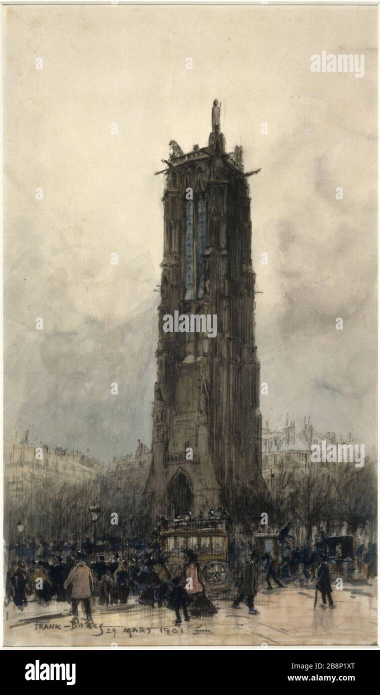 LA TOUR SANTIAGO Frank Boggs (1855-1926). "La Tour Saint Jacques". Dessin, 1901. Paris, musée Carnavalet. Stockfoto