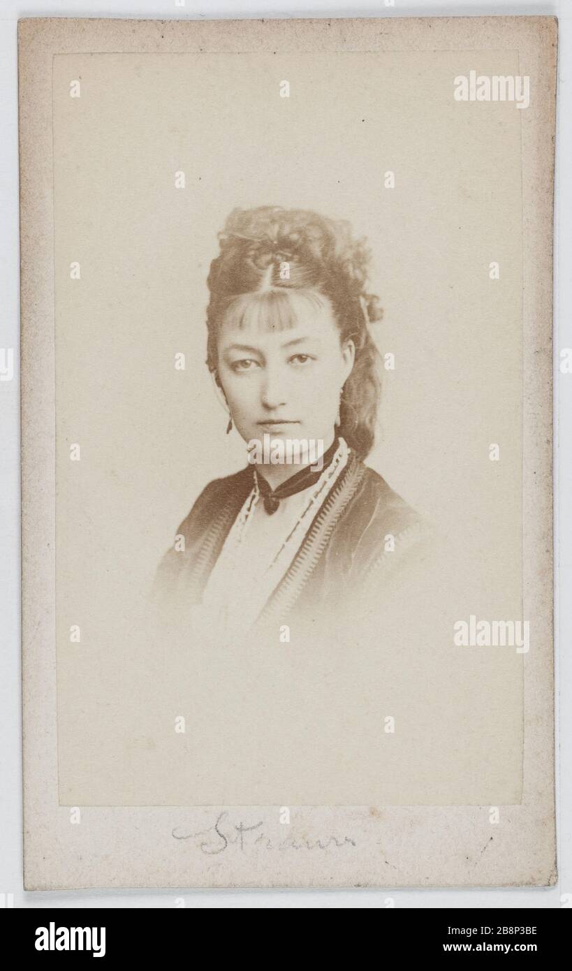 Porträt von Mademoiselle Strauß, englische Tänzerin im Theater de la Gaite im Jahr 1863. Portrait de Mademoiselle Strauß, danseuse anglaise au Théâtre de la Gaîté en im Jahre 1863. Carte de visite (recto). Photographie anonyme. Tirage sur Papier Albuminé, 1860-1890. Paris, musée Carnavalet. Stockfoto