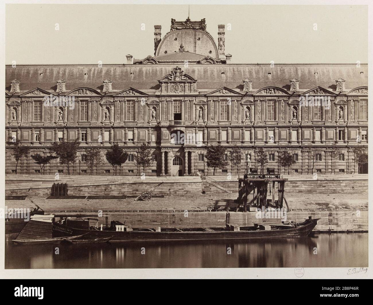 Türe Jean Goujon, Quai du Louvre, 1. Bezirk, Paris. Porte Jean Goujon, quai du Louvre. Paris (Ier arr.). Photographie d'Edouard-Denis Baldus (1813-1889). Tirage sur Papier Albuminé. 1860-1889. Paris, musée Carnavalet. Stockfoto