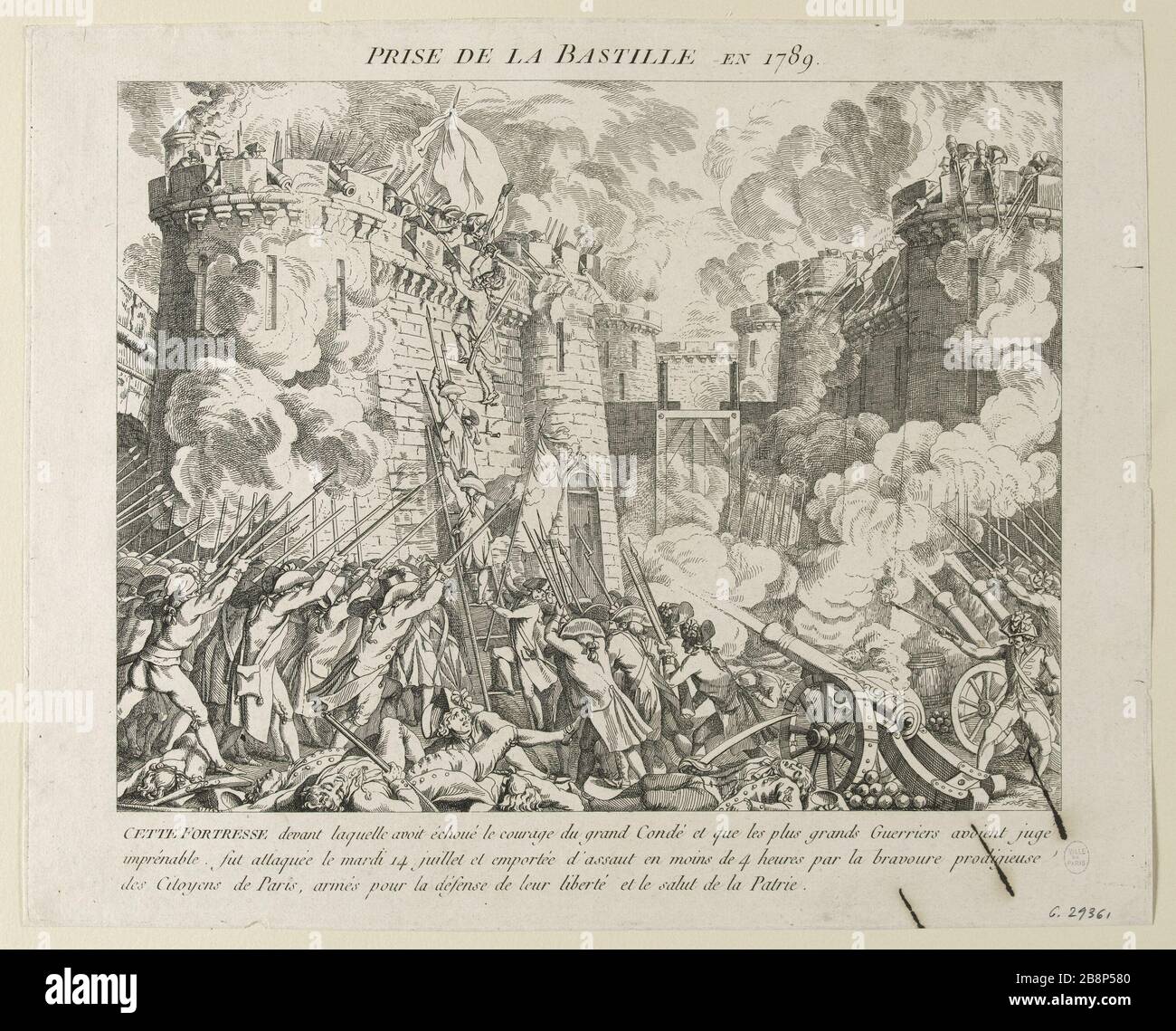 NEHMEN SIE DIE BASTILLE EN 1789 'Pry de la Bastille en 1789'. Eau-forte. Paris, musée Carnavalet. Stockfoto