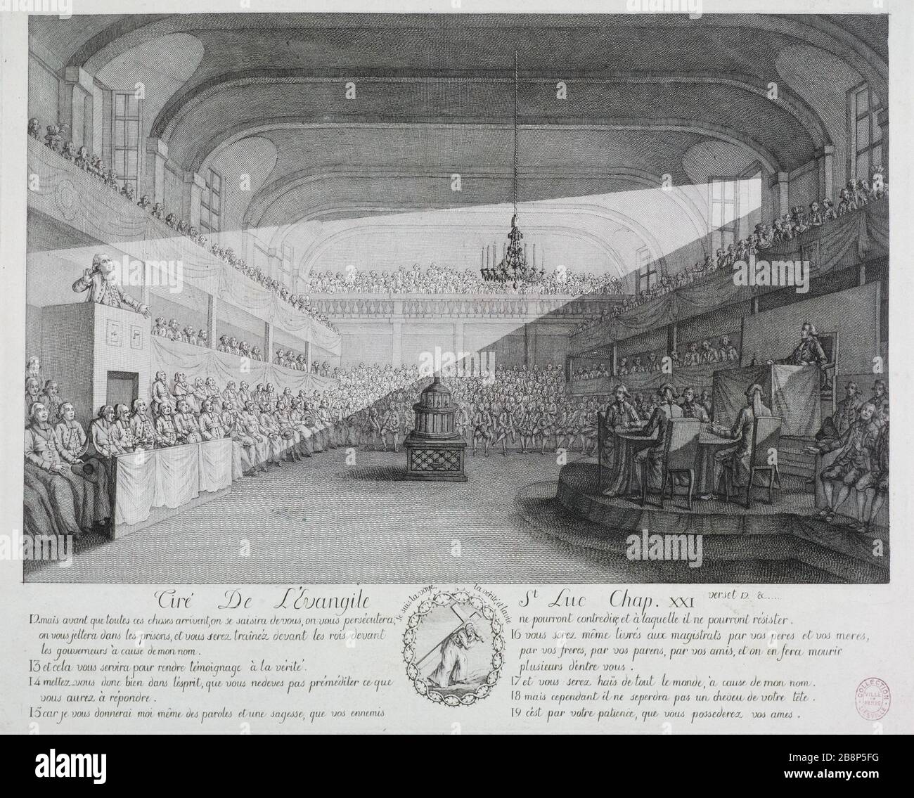 Ohne Titel - Eid 'Sans titer - Serment de fidélité à la Constitution civile du clergé, dans la salle de l'Assemblée Constituante le 28 avril um 1700'. Estampe. Paris, musée Carnavalet. Stockfoto