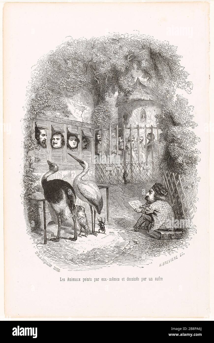 Die Tiere, die von sich selbst gemalt und von einem anderen gezeichnet wurden (Balzac-Porträt] attribué à Grandville (Jean-Ignace-Isidore Gérard, dit) (1803-1847). Attribué à Français, François-Louis (1814-1897). Brévière, Louis-Henri (177-1869). "Les animaux peints par eux-mêmes et dessinés par un autre (Portrait de Balzac]". Balzac, Honoré de (99-1850). Tiefdruck. Im Jahre 1842. Paris, Maison de Balzac. Stockfoto