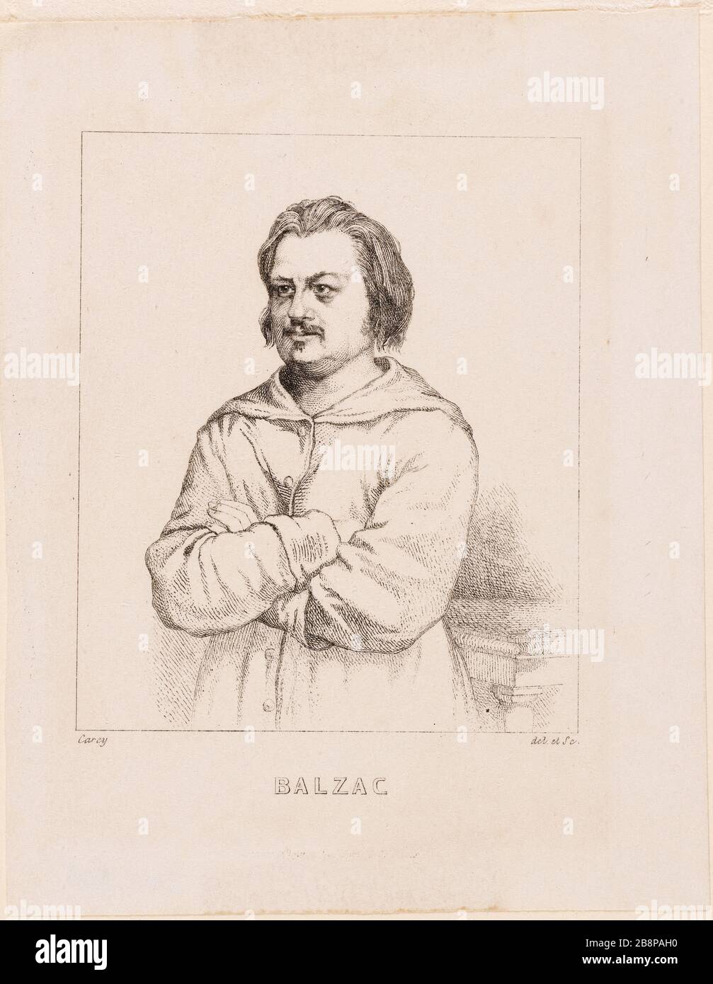 Balzac d'après Bertall, Albert. Carey, Charles. "Balzac". Balzac, Honoré de (99-1850). Tiefdruck. 19 ème siècle. Paris, Maison de Balzac. Stockfoto