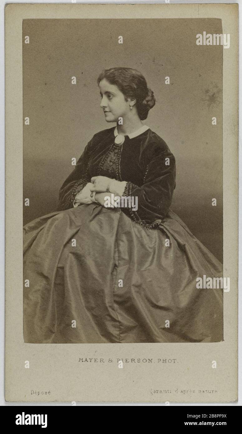 Vertical Patti Adelina (Adela Juana Maria, genannt) (1843-1919) (Opernsängerin) Portrait d'Adela-Juana-Maria, dite Patti Adelina (1843-1919), Chanteuse lyrique. Photographie de Mayer Frères et Pierson. Tirage sur Papier Albuminé, 1860-1890. Paris, musée Carnavalet. Stockfoto