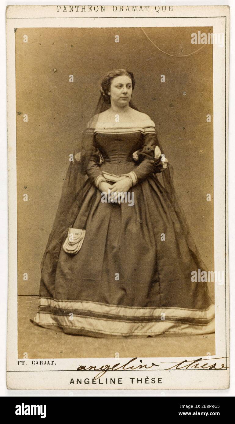 Porträt von Angeline PhD oder Thèze, (Tänzerin, Schauspielerin) Portrait d'Angéline Thèse ou Thèze, danseuse, actrice. Carte de visite (recto). Photographie d'Etienne Carjat. Tirage sur Papier Albuminé, 1860-1890. Paris, musée Carnavalet. Stockfoto