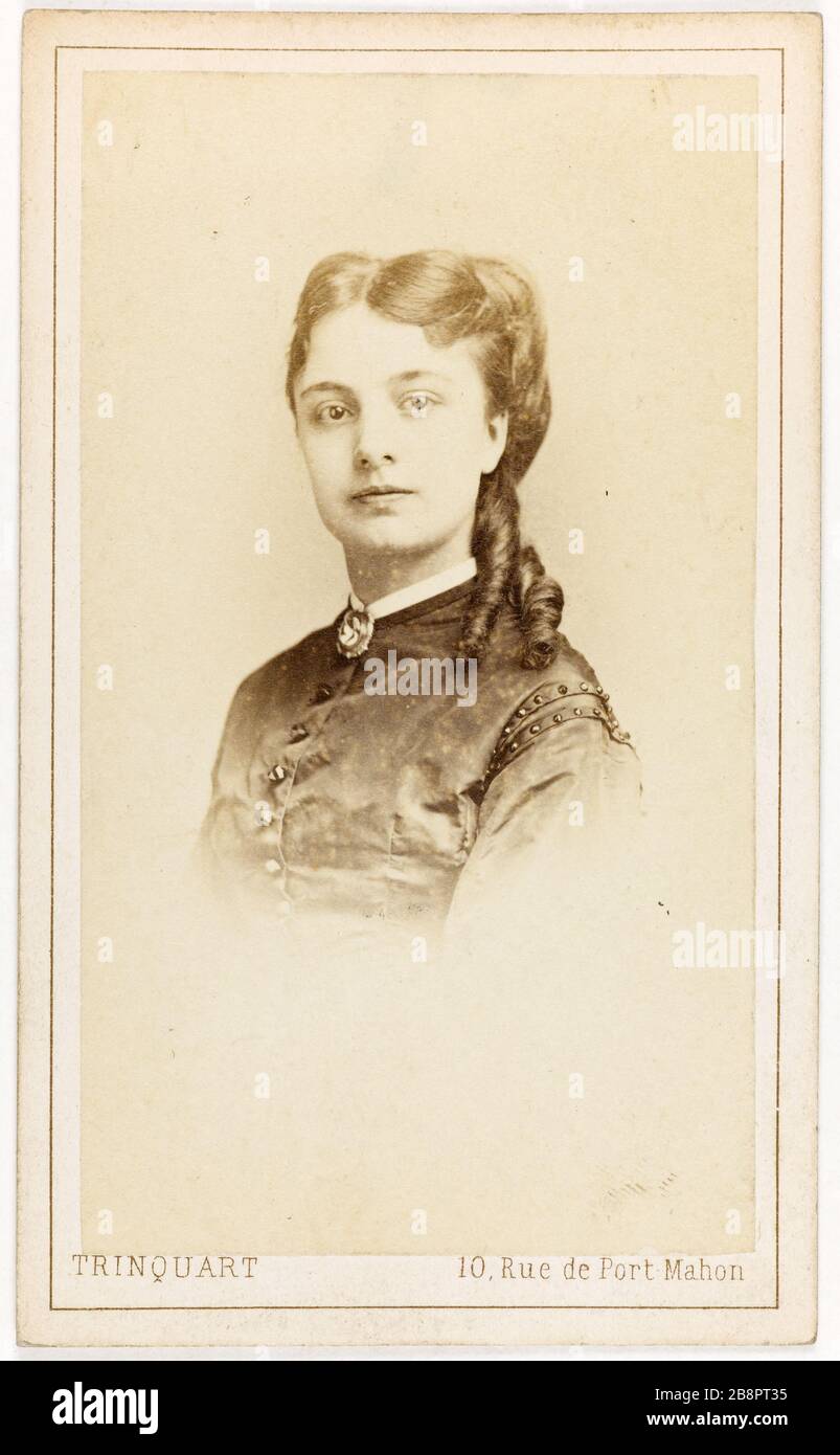 Porträt von Gabrielle Tholer, (1850-1894), (Schauspielerin) Portrait de Gabrielle Tholer (1850-1894), actrice. Carte de visite (recto). Photographie d'Antoine René Trinquart. Tirage sur Papier Albuminé, 1860-1890. Paris, musée Carnavalet. Stockfoto