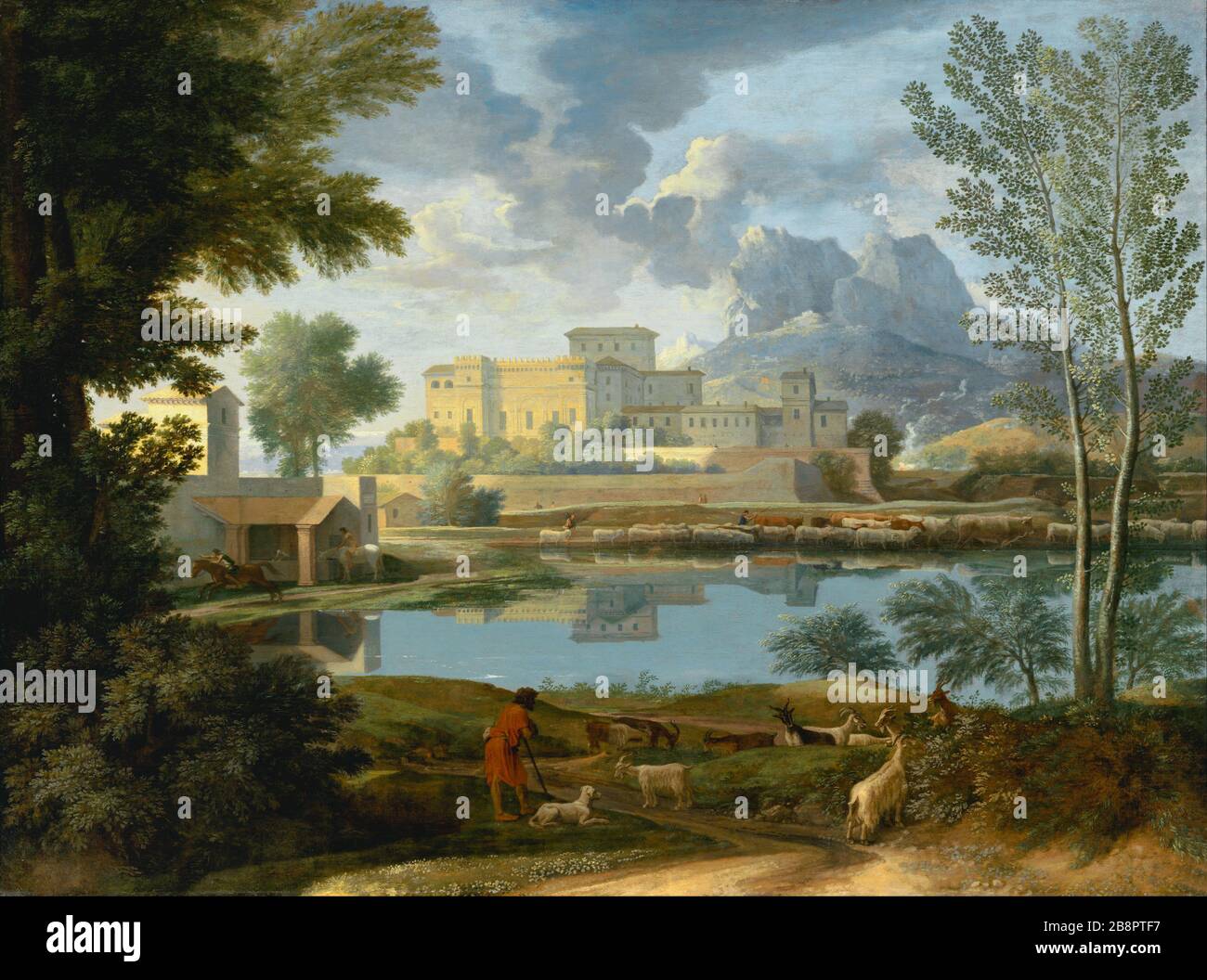Landschaft in ruhiger Lage - Nicolas Poussin, ca. um das Jahr 1650 Stockfoto