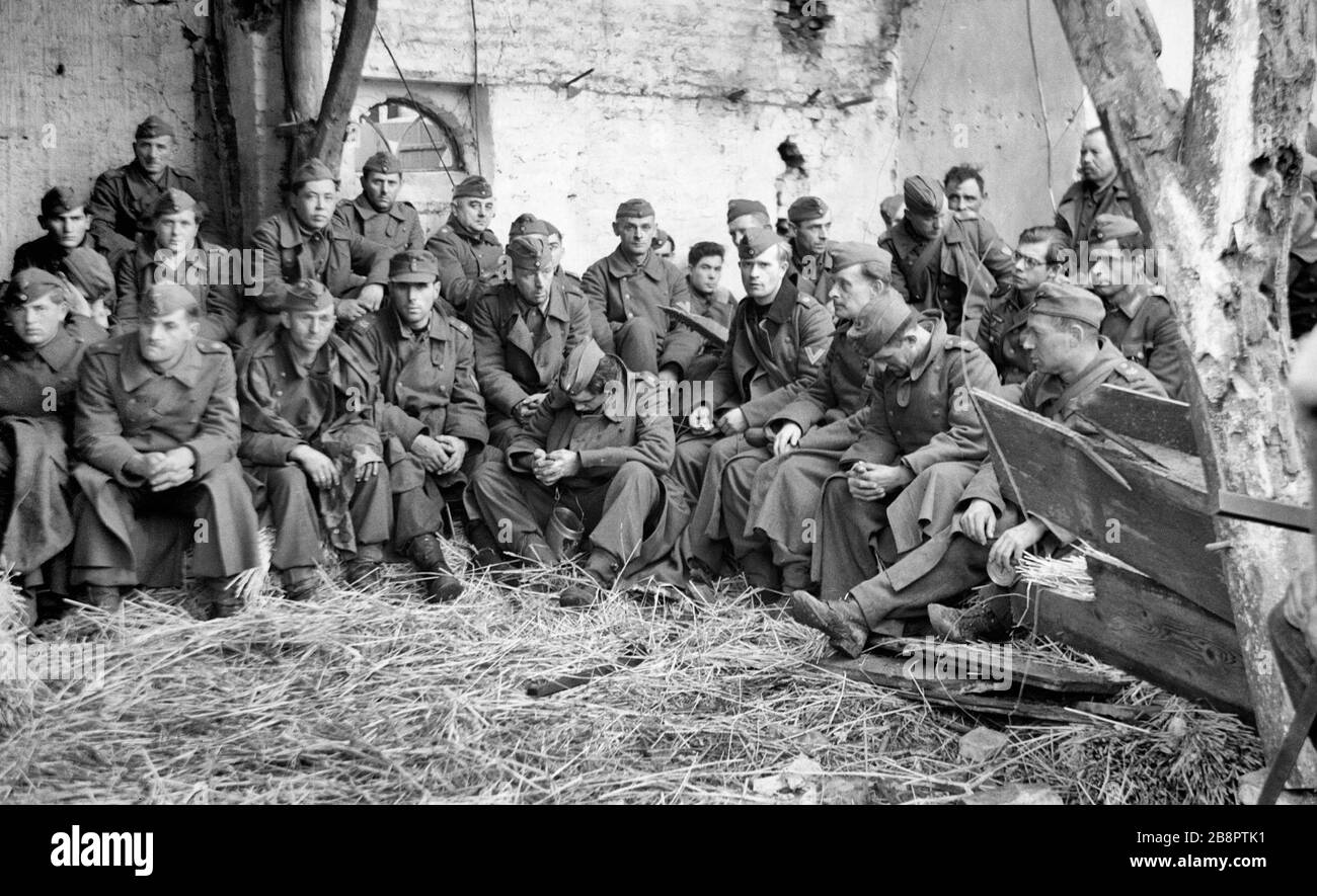 Deutsche POWs während des alliierten Übergriffs auf Walcheren Island in Holland vom November 1944 gefangen genommen Stockfoto
