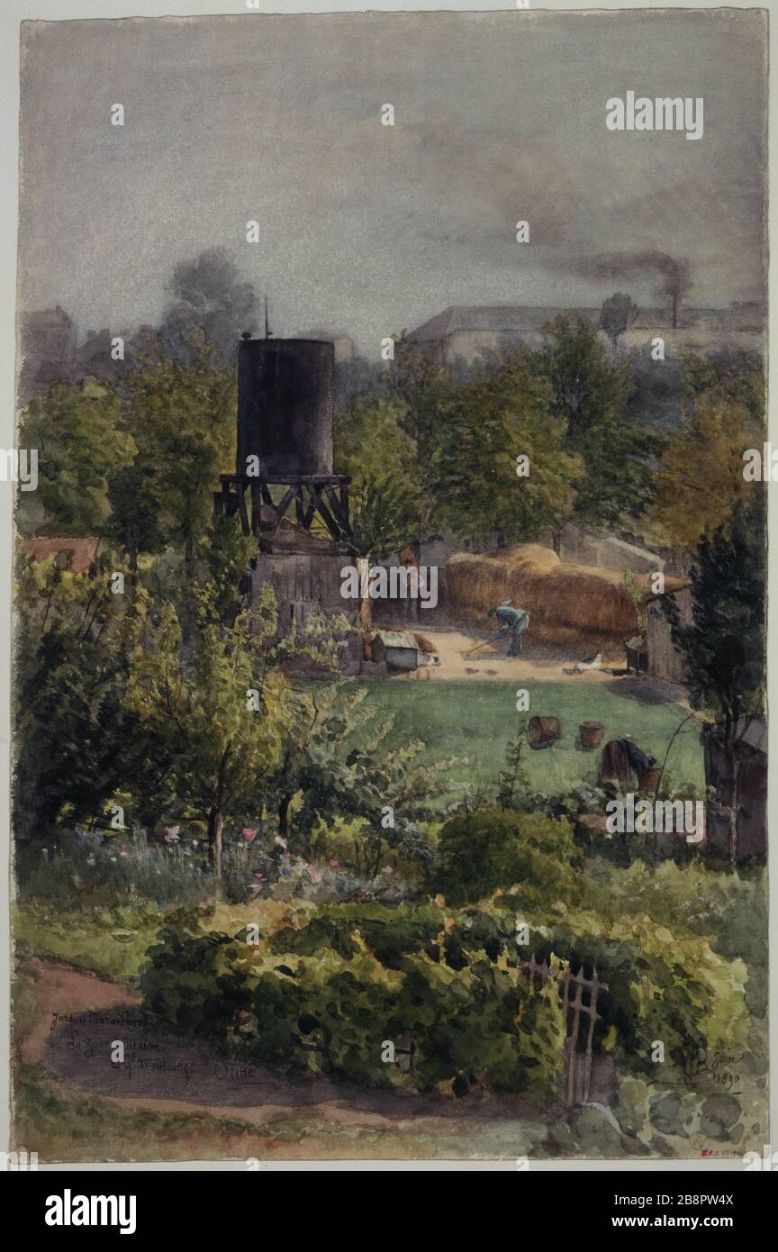 Market Gardens in Grand Montrouge im Jahr 1890 Félix Brard (actif au XIXème siècle). Jardins maraîchers au Grand Montrouge. Aquarelle sur Papier crème clair. Paris (XIVème arr.), 1890. Paris, musée Carnavalet. Stockfoto