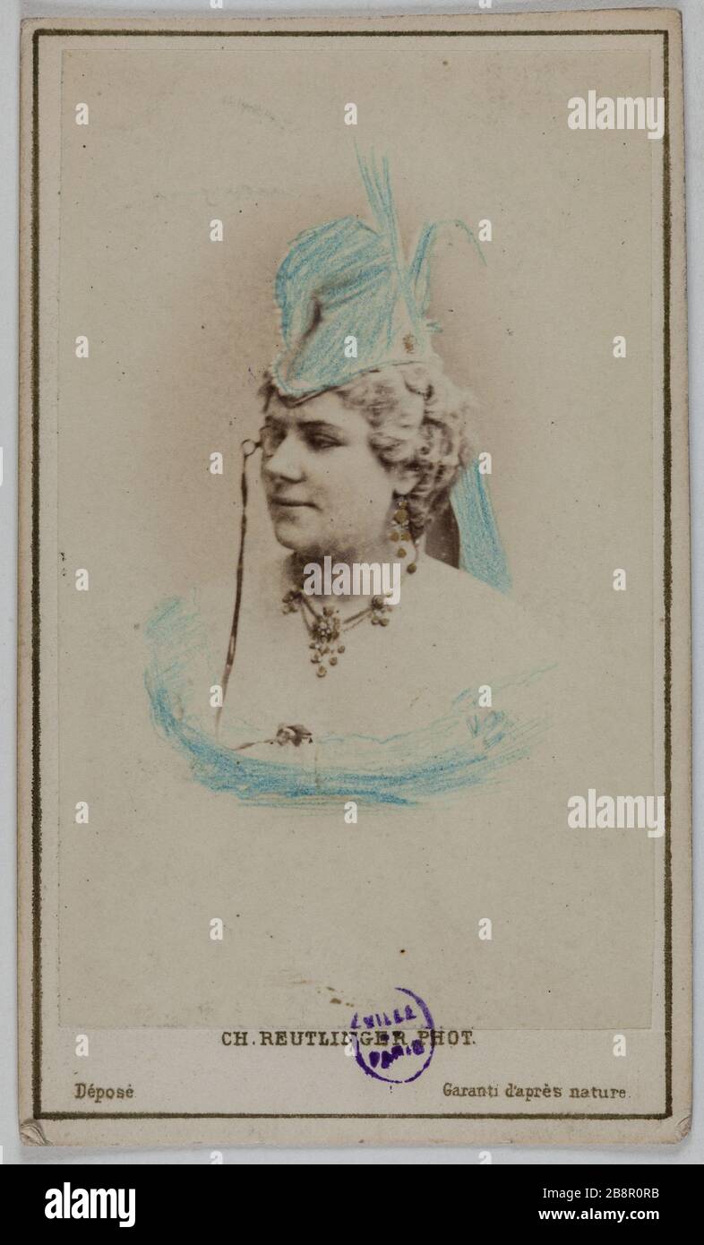 Porträt von Julia Baron (geborene Jenny Boudin), (gegen 186-1880), (Schauspielerin) Charles Reutlinger (1816-1880). Portrait de Julia Baron (geborene Jenny Boudin), (vers 1836-2), (actrice). Carte de visite (recto). Tirage sur Papier Albuminé. 1870-1890. Paris, musée Carnavalet. Stockfoto