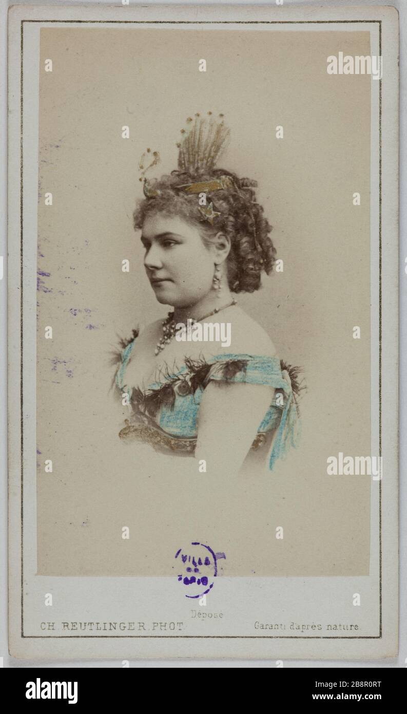 Porträt von Julia Baron (geborene Jenny Boudin), (gegen 186-1880), (Schauspielerin) Charles Reutlinger (1816-1880). Portrait de Julia Baron (geborene Jenny Boudin), (vers 1836-2), (actrice). Carte de visite (recto). Tirage sur Papier Albuminé. 1870-1890. Paris, musée Carnavalet. Stockfoto