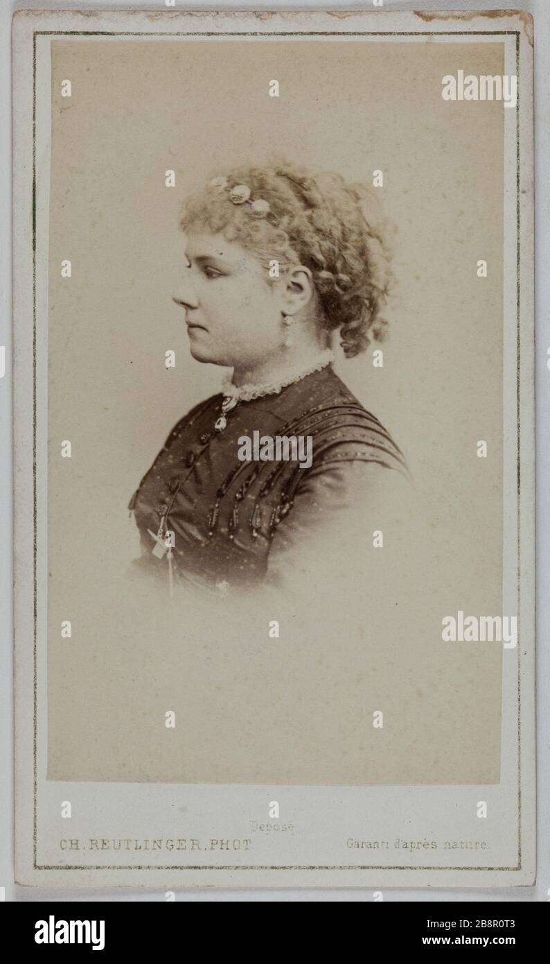 Porträt von Julia Baron (geborene Jenny Boudin), (gegen 186-1880), (Schauspielerin) Charles Reutlinger (1816-1880). Portrait de Julia Baron (geborene Jenny Boudin), (vers 1836-2), (actrice). Carte de visite (recto). Tirage sur Papier Albuminé. 1870-1890. Paris, musée Carnavalet. Stockfoto