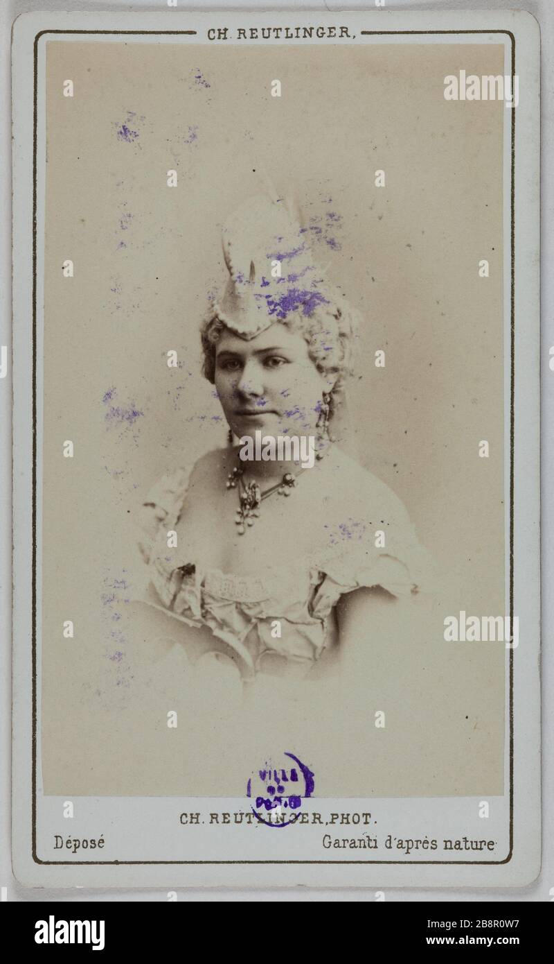 Porträt von Julia Baron (geborene Jenny Boudin), (gegen 186-1880), (Schauspielerin) Charles Reutlinger (1816-1880). Portrait de Julia Baron (geborene Jenny Boudin), (vers 1836-2), (actrice). Carte de visite (recto). Tirage sur Papier Albuminé. 1870-1890. Paris, musée Carnavalet. Stockfoto