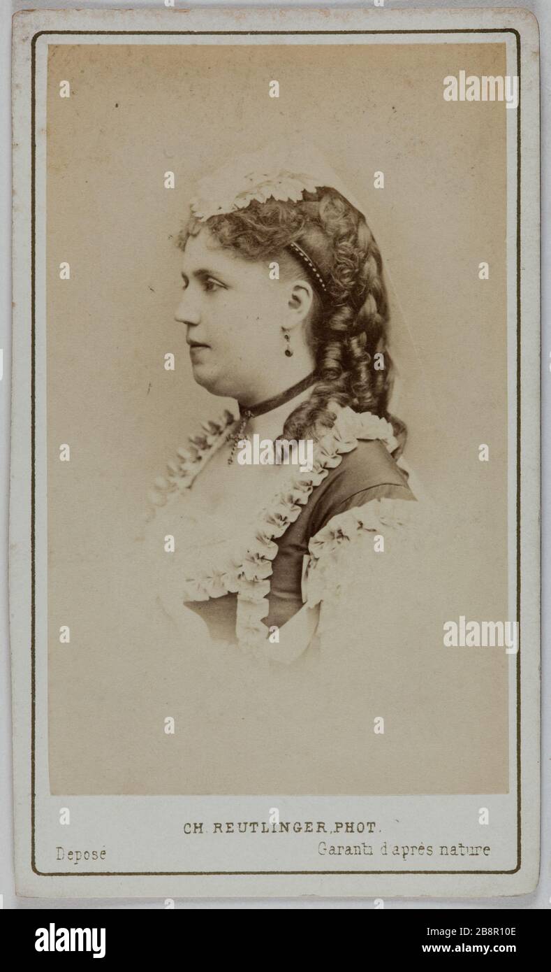 Porträt von Leonie Baron (geborene Boudin), (Schauspielerin) Charles Reutlinger (1816-1880). Portrait de Léonie Baron (née Boudin), (actrice). Carte de visite (recto). Tirage sur Papier Albuminé. 1860-1870. Paris, musée Carnavalet. Stockfoto