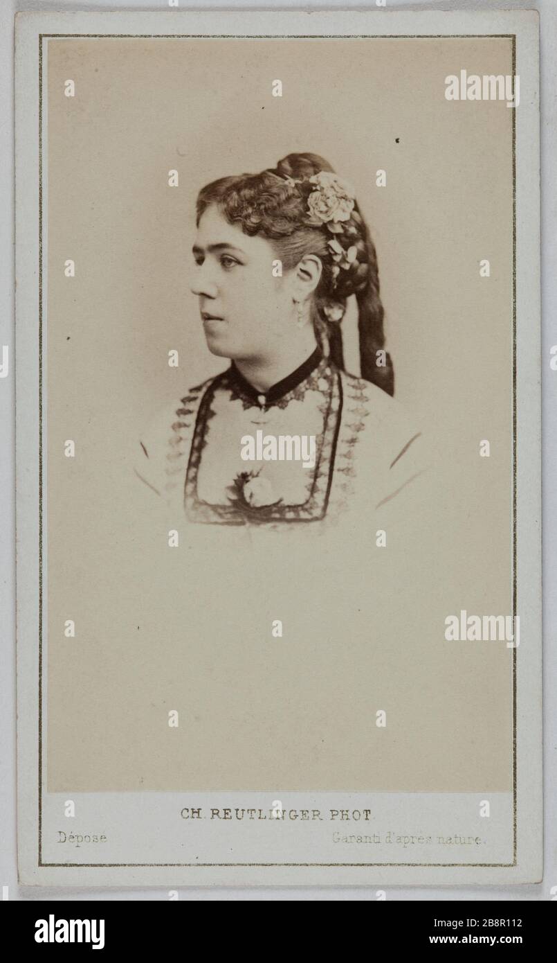 Porträt von Leonie Baron (geborene Boudin), (Schauspielerin) Charles Reutlinger (1816-1880). Portrait de Léonie Baron (née Boudin), (actrice). Carte de visite (recto). Tirage sur Papier Albuminé. 1860-1870. Paris, musée Carnavalet. Stockfoto