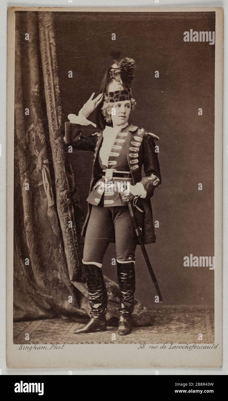Portrait von Derasse, (Sänger) Portrait de Derasse, Chanteuse. Photographie de Robert Jefferson Bingham (1824-1870). Carte de visite (recto). Tirage sur Papier Albuminé. 1870-1890. Paris, musée Carnavalet. Stockfoto
