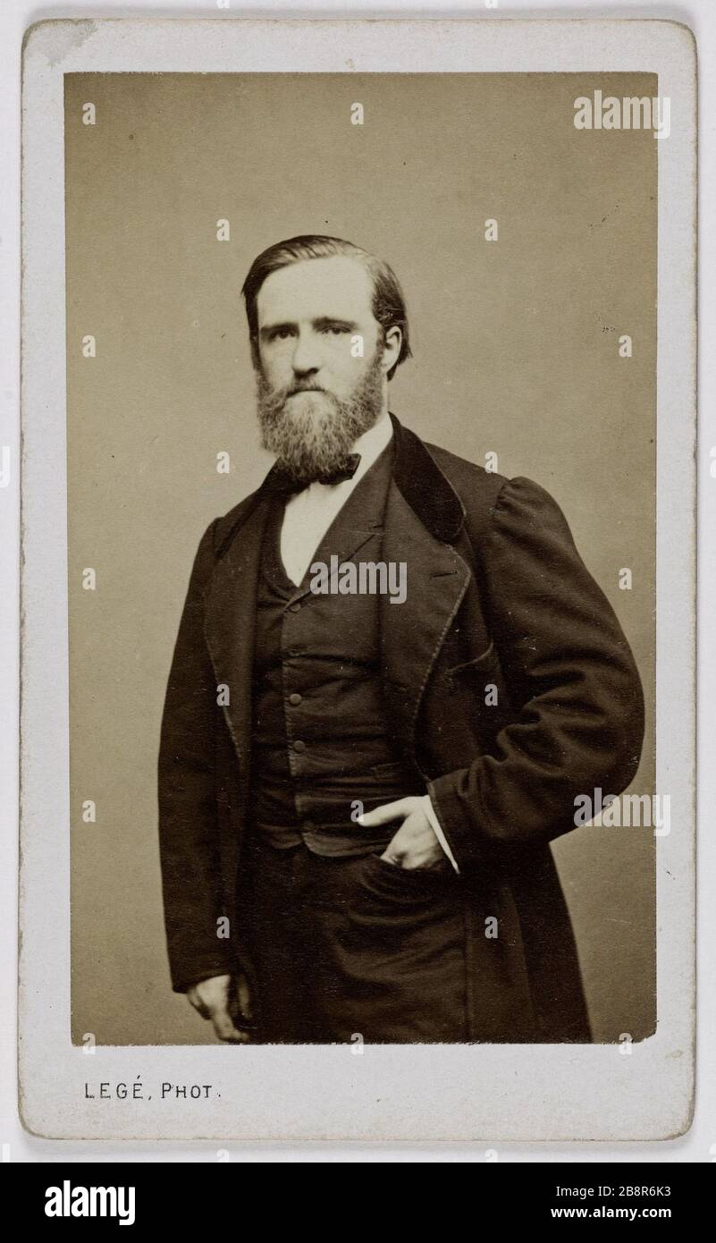 Porträt von Aime Clement Duvernois (1836-1879), (Publizist, Politiker, Handelsminister) Portrait d'Aimé-Clément Duvernois (1836-1879), (publiciste, homme politique, Ministre du Commerce). Carte de visite (recto). Photographie de Carjat & Cie et Georges Mathurin Legé. Tirage sur Papier Albuminé. Avant 1879. Paris, musée Carnavalet. Stockfoto