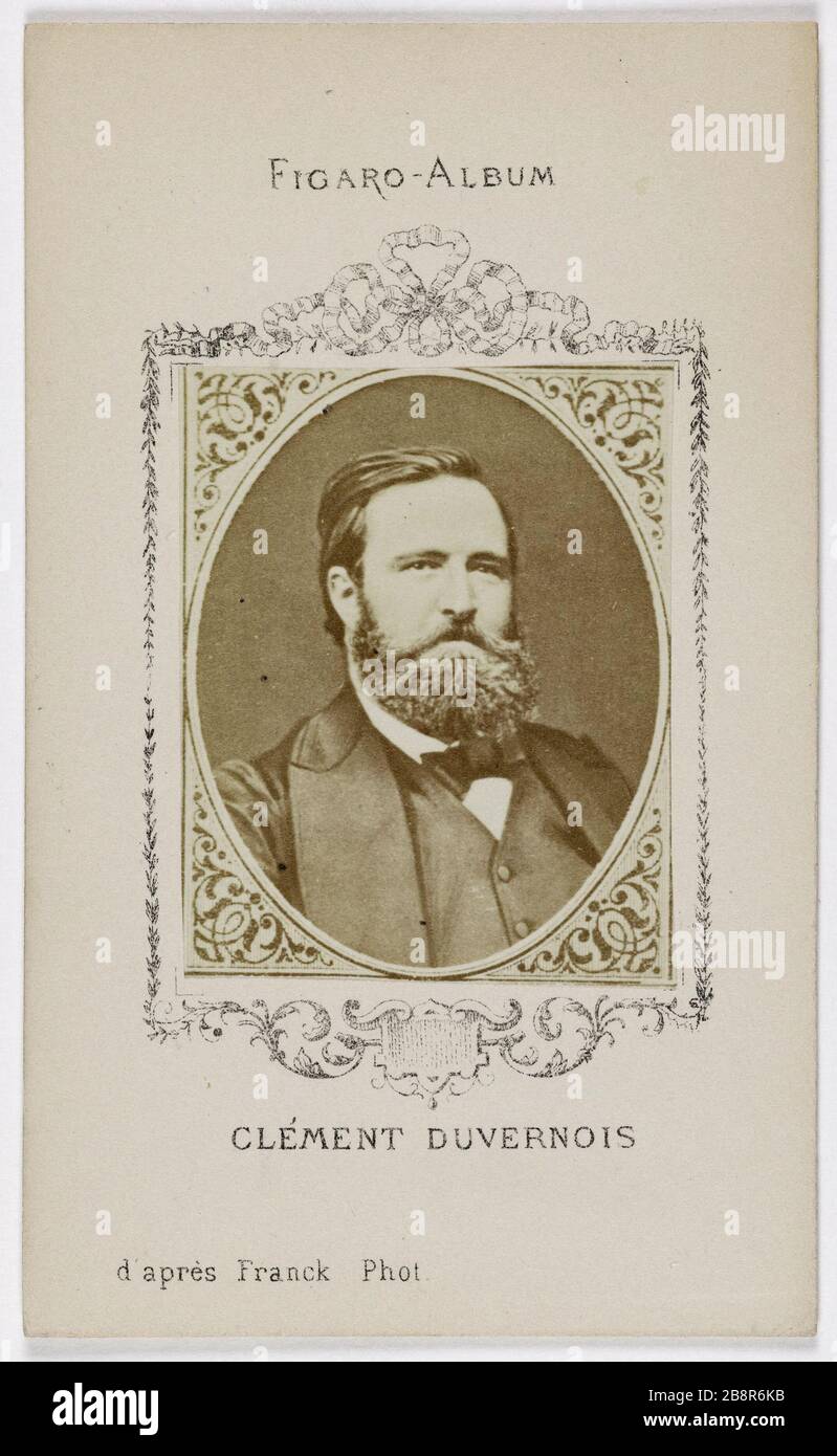 Porträt von Aime Clement Duvernois (1836-1879), (Publizist, Politiker, Handelsminister) Portrait d'Aimé-Clément Duvernois (1836-1879), (publiciste, homme politique, Ministre du Commerce). Carte de visite (recto). Photographie de Franck (François Gobinet de Villechole). Sur Papier Albuminé. Avant 1879. Paris, musée Carnavalet. Stockfoto