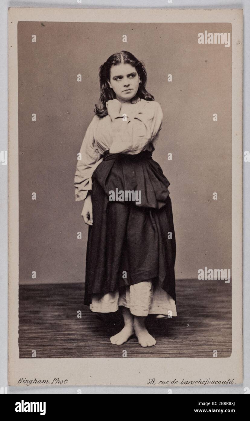 Portrait von Célestine Galli-Marié (geboren verheiratet mit Galli), (1840-1905), (Opernsängerin) Portrait de Célestine Galli-Marié (geborene Marié, épouse Galli), (1840-1905), Chanteuse lyrique. Photographie de Robert Jefferson Bingham (1824-1870). Carte de visite (recto). Tirage sur Papier Albuminé. 1860-1890. Paris, musée Carnavalet. Stockfoto