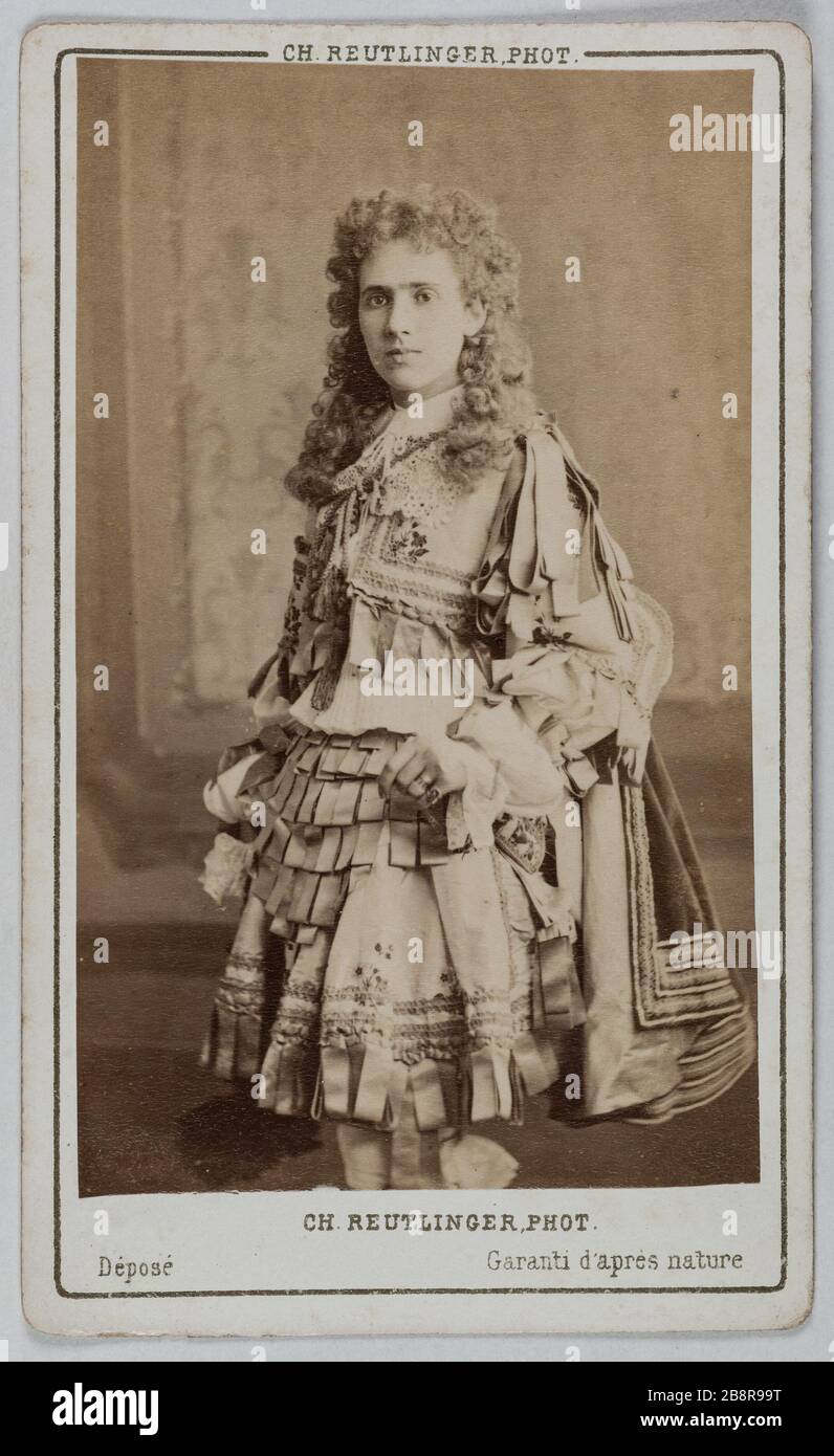 Portrait von Ganetti (lyrische Theaterschauspielerin und komische Oper) Portrait de Ganetti, actrice au théâtre Lyrique et à l'Opéra comique. Photographie de Charles Reutlinger. Carte de visite (recto). Tirage sur Papier Albuminé. 1860-1890. Paris, musée Carnavalet. Stockfoto