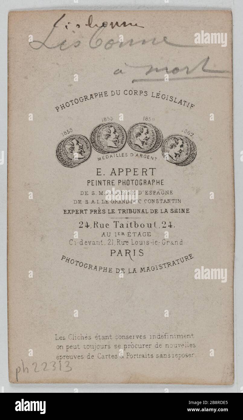 Porträt von Maxime Lissabon, Mitglied der Kommune (1871 Föderierter Oberst), zum Tode verurteilt Portrait de Maxime Lisbonne, membre de la Commune (1871, Oberst fédéré), condamné à mort. Carte de visite. Photographie d'Ernest Charles Appert. Tirage sur Papier Albuminé. 1871-1871. Paris, musée Carnavalet. Stockfoto