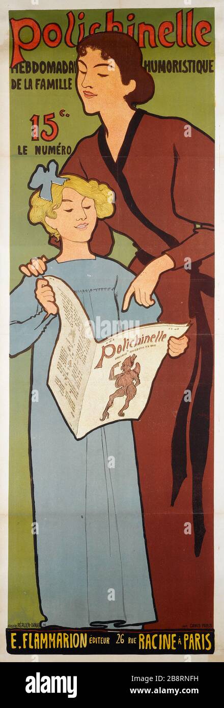 POLICHINELLO WÖCHENTLICHE HUMORISTISCHE FAMILIE Maurice Realier-Dumas (1860-1928). Imprimerie Camis. Polichinelle, Hebdomadaire Humoristique de la Famille. Affiche. Lithographie couleur, 1896. Paris, musée Carnavalet. Stockfoto