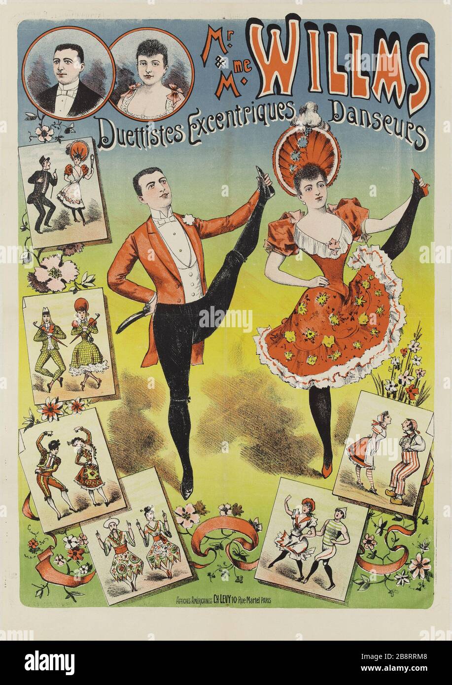 MR. MS & Willms, Duo EXZENTRISCHE TÄNZERINNEN Anonyme. "MR. & Mme Willms, Duettistes excentriques danseurs'. Lithographie. 1880-1900. Paris, musée Carnavalet. Stockfoto